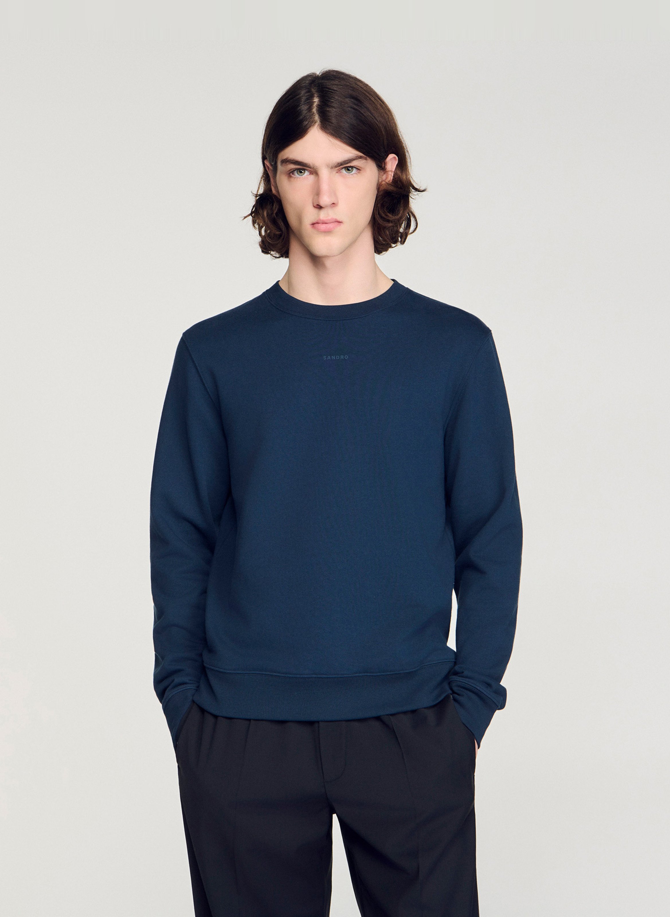Sweat droit col rond en coton SANDRO Bleu