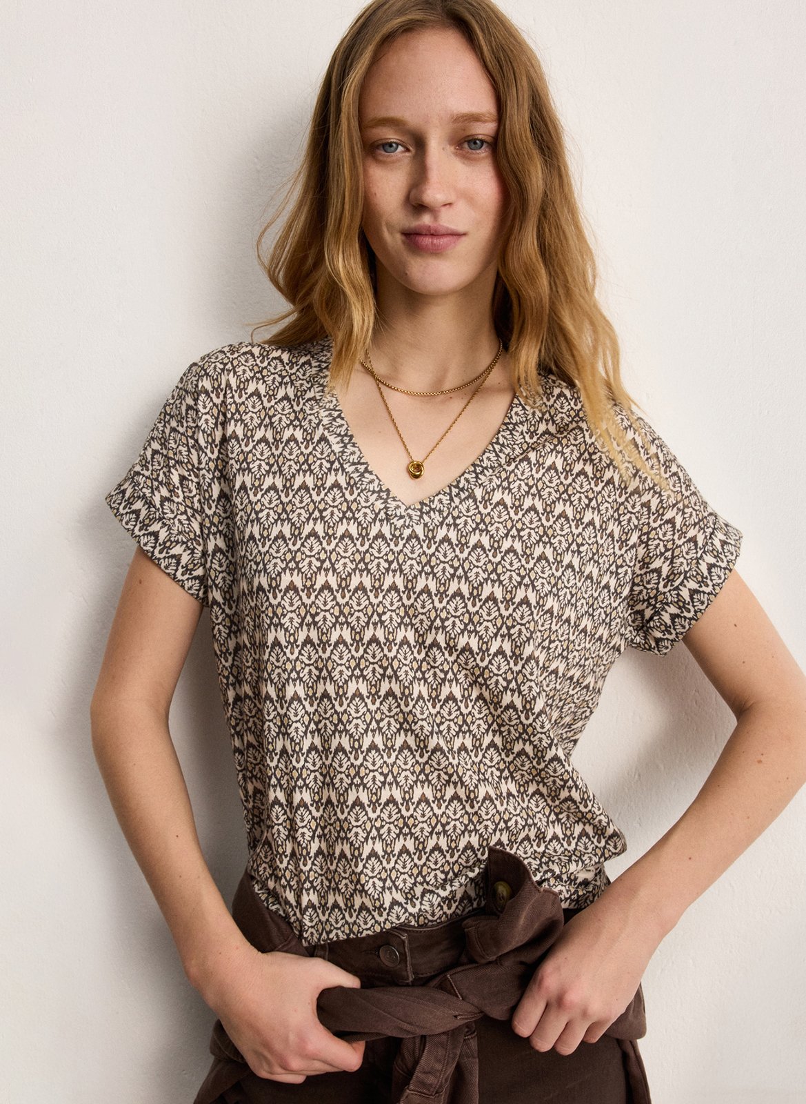 Baumwoll-T-Shirt mit U-Boot-Ausschnitt PABLO Beige