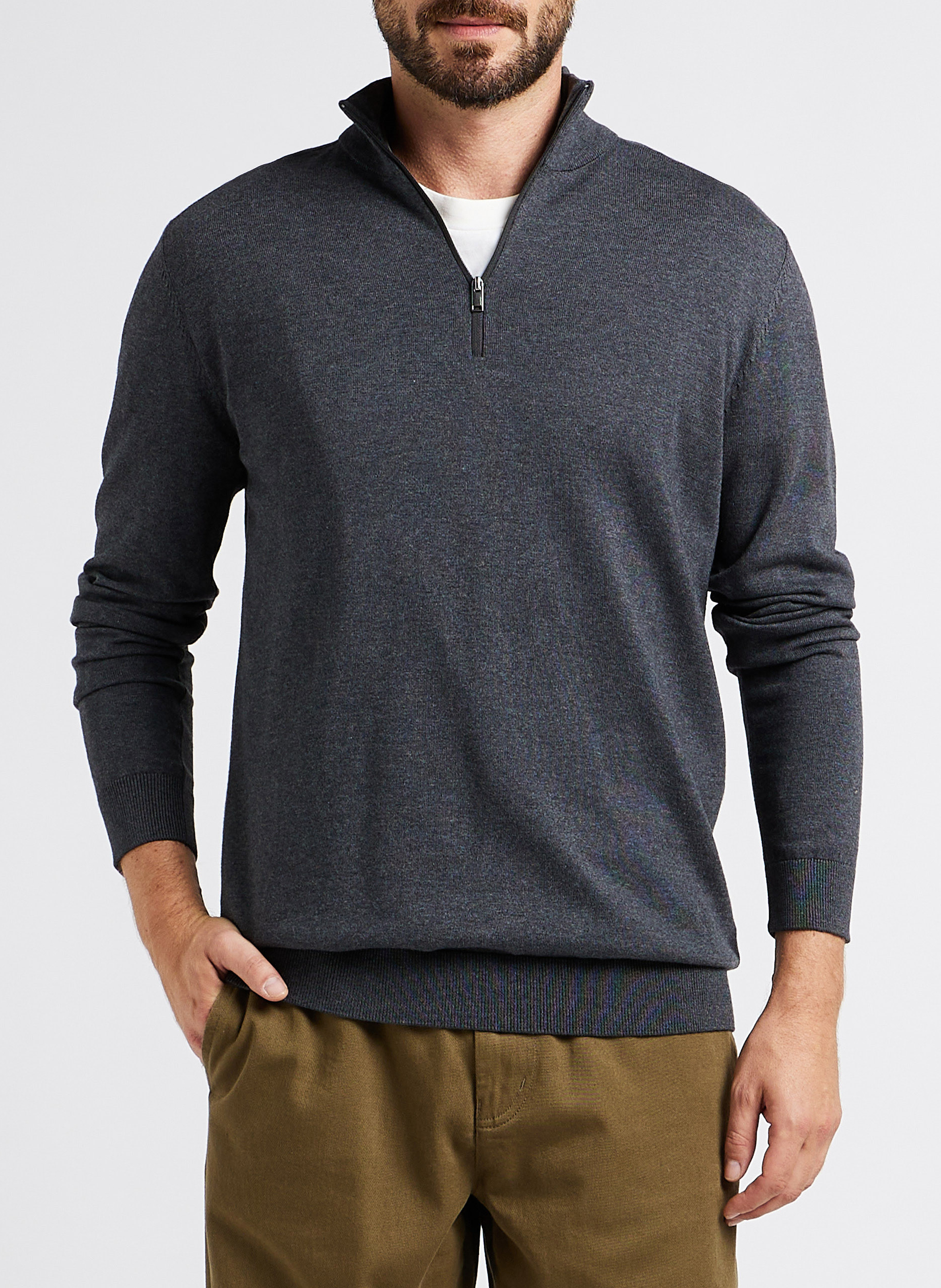 Baumwollpullover mit Stehkragen und Reißverschluss, Regular Fit SELECTED