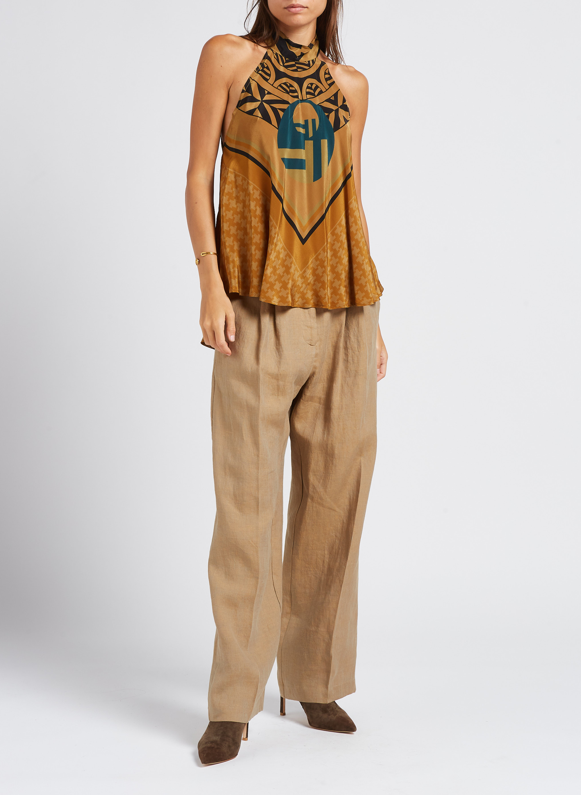 Wide-leg pants with coloured studs MES DEMOISELLES Beige