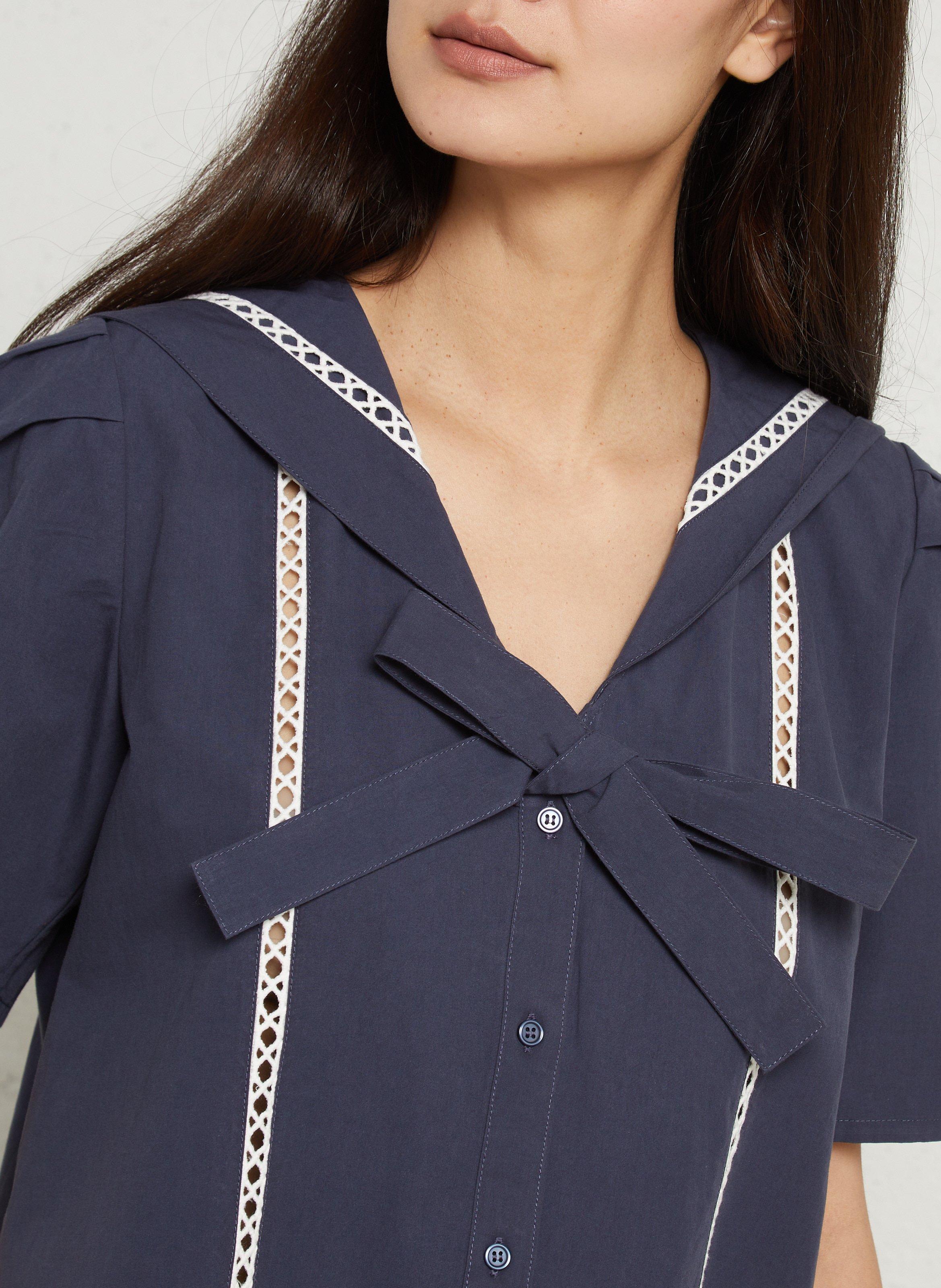 Kurzarm-Baumwollbluse THE TINY BIG SISTER Blau