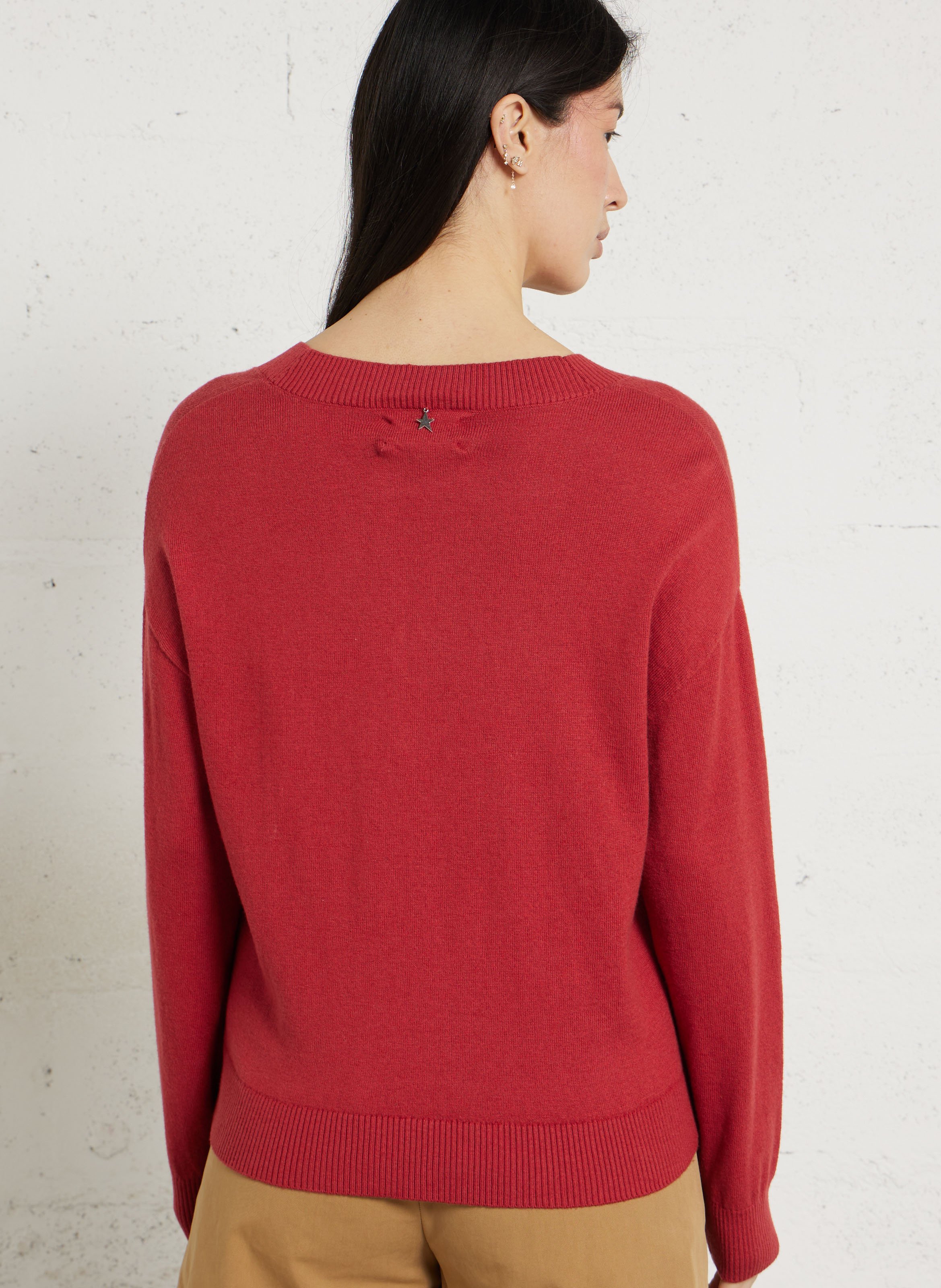 Pull col V manches longues uni SUD EXPRESS Rouge