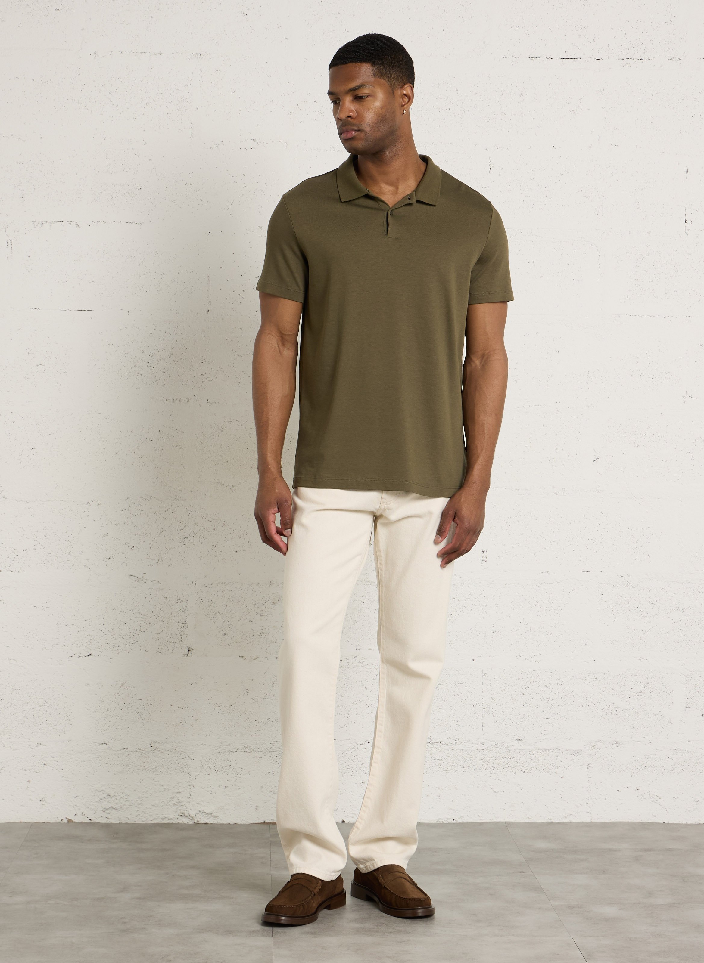 Cotton and linen polo shirt IKKS Khaki