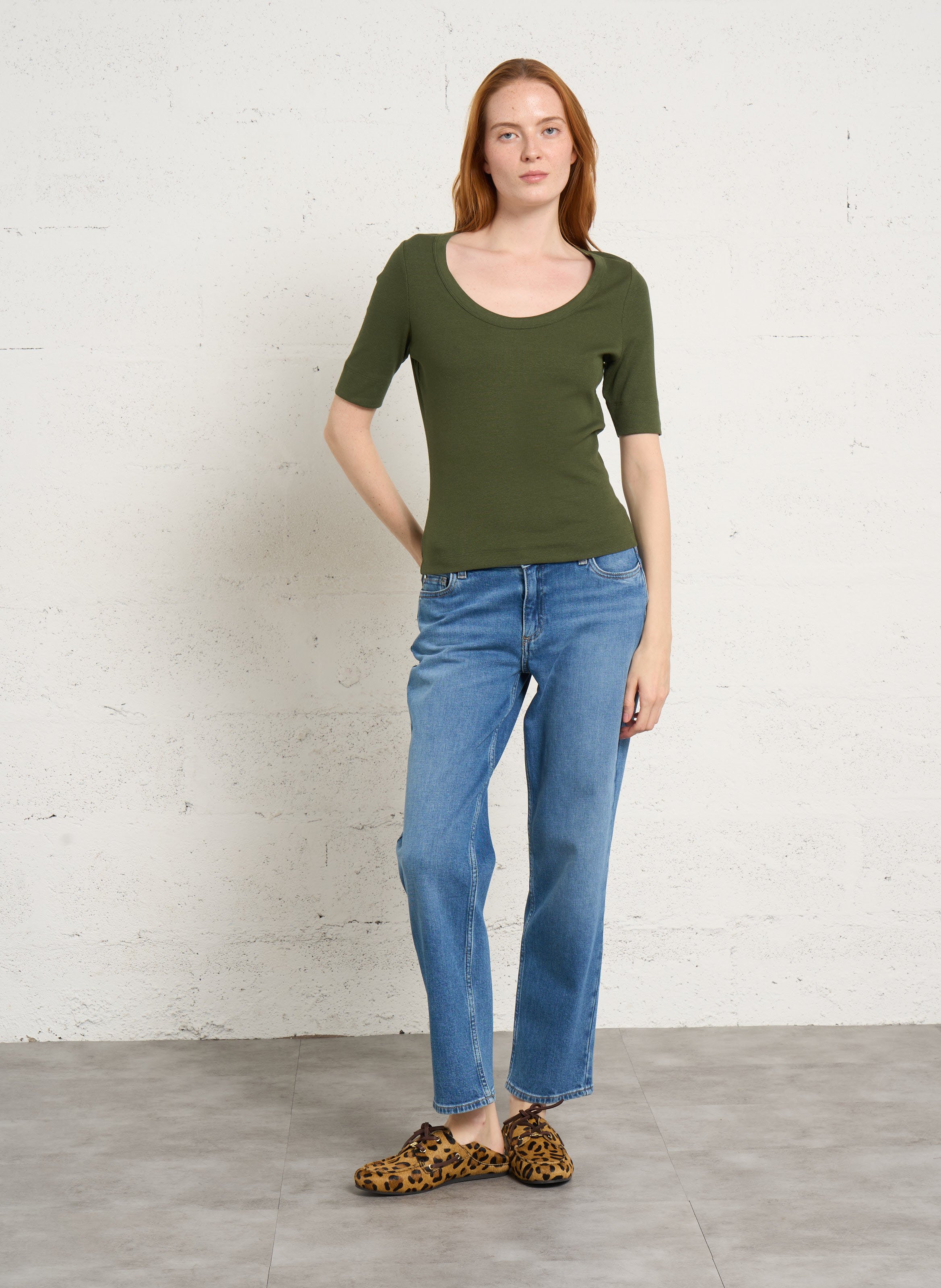 Tee-shirt col rond en coton mélangé MAISON 123 Kaki