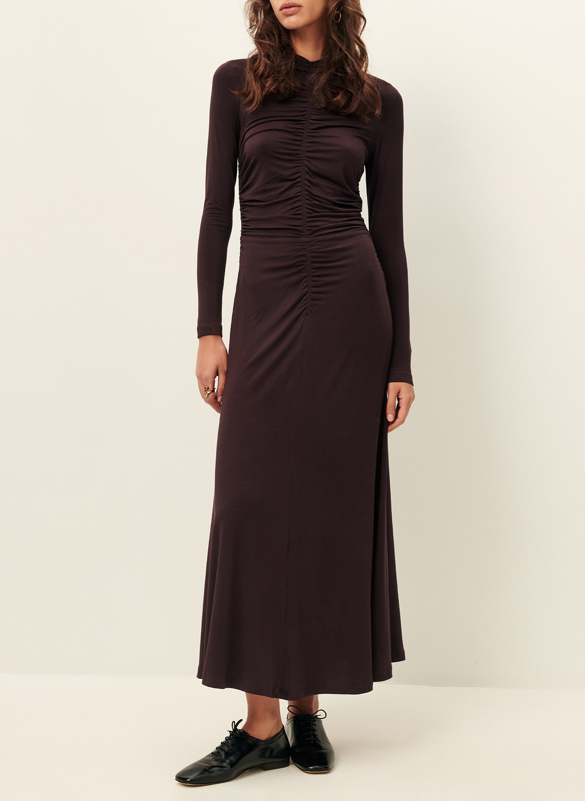 Long round-neck dress SESSUN Brown