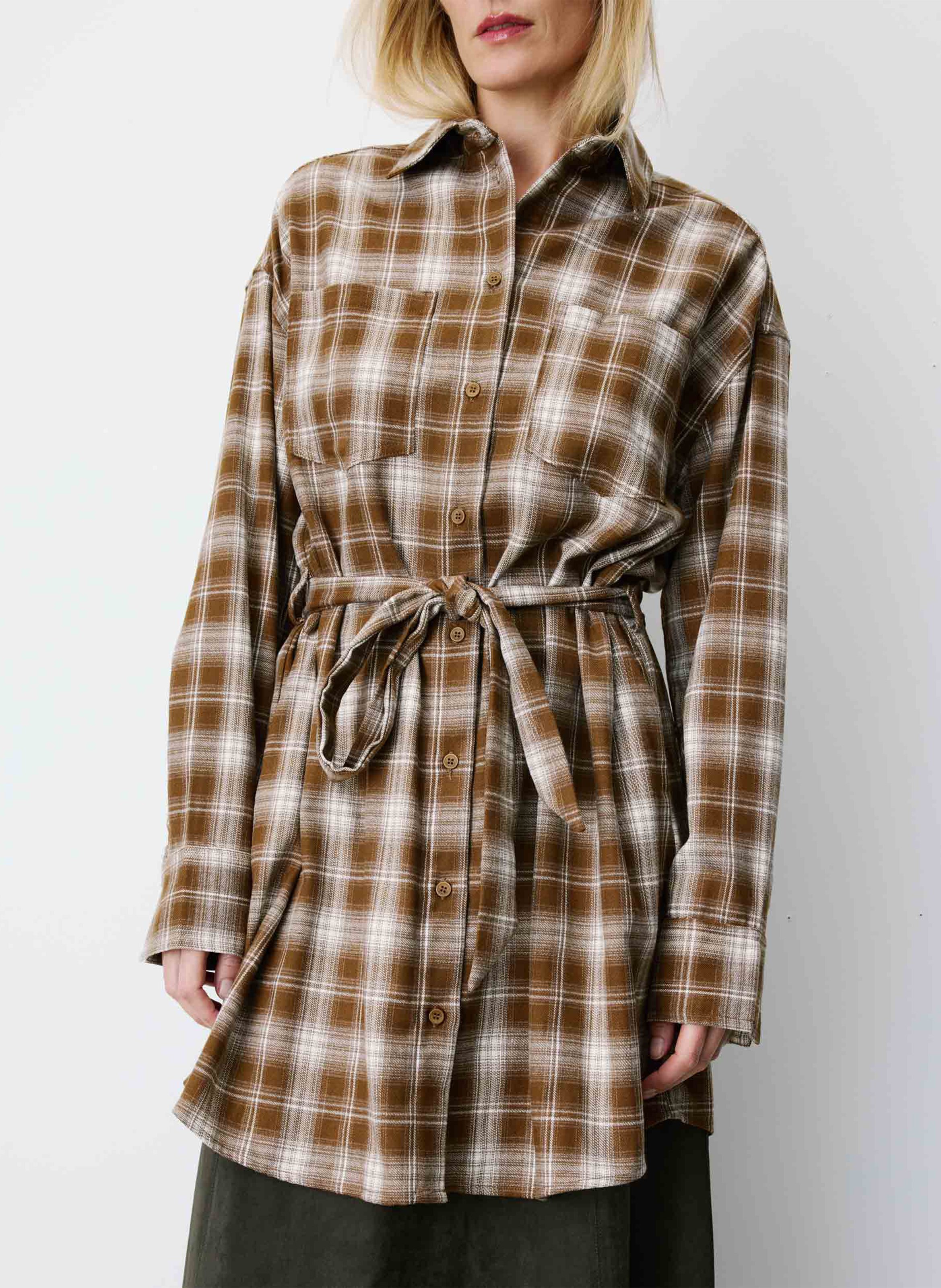 Short checkered belted dress GRACE ET MILA Brown