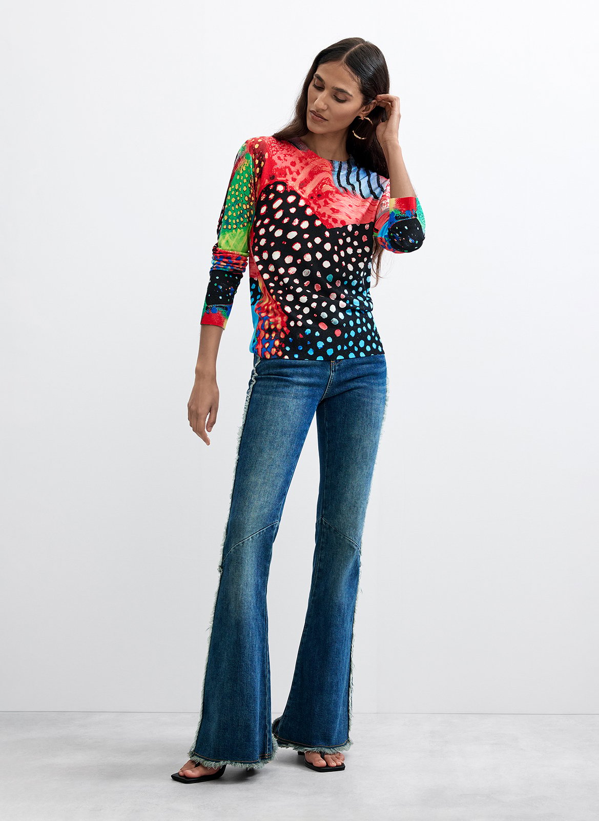 Straight printed round-neck sweater DESIGUAL Black