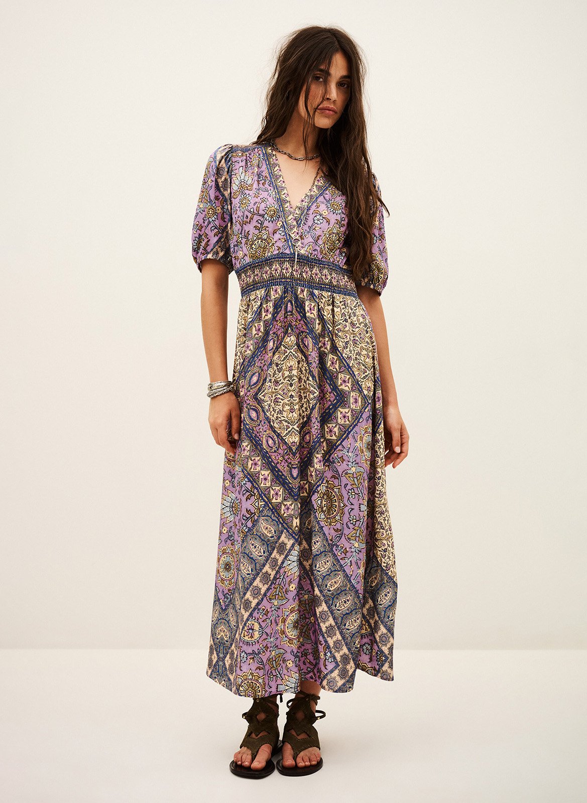 Lange jurk met V-hals en print BA&SH Violet