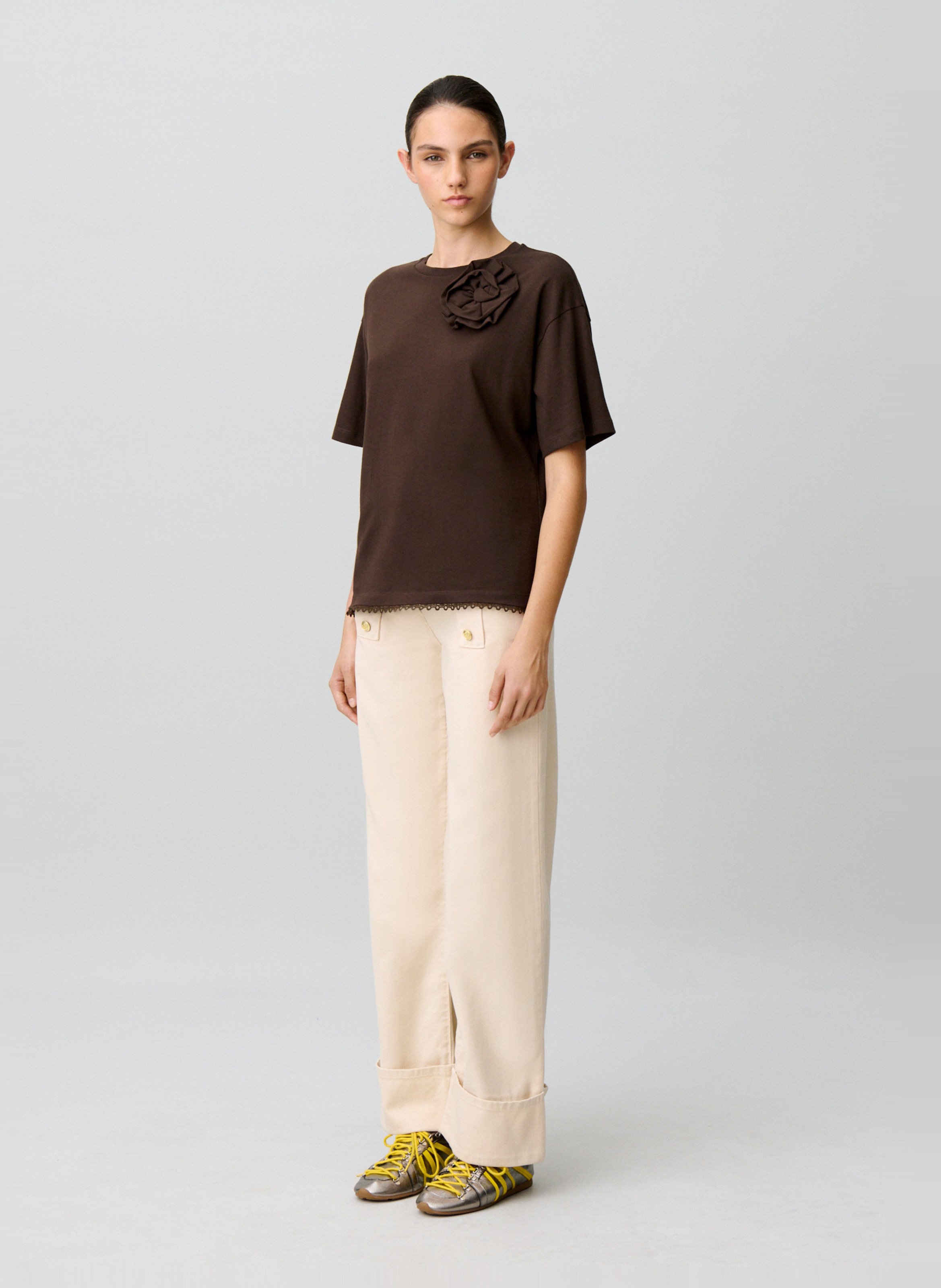 Tee-shirt oversize col rond en coton CLAUDIE PIERLOT Marron