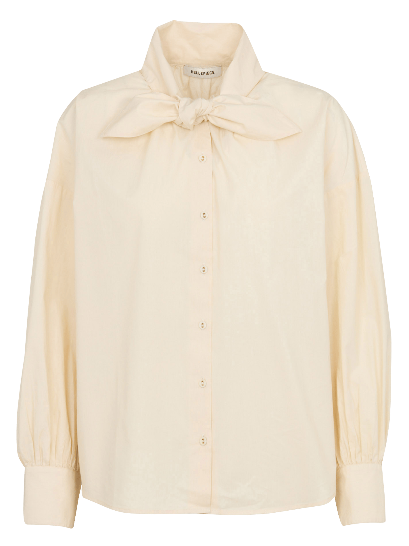 Blouse met strikkraag in effen katoen BELLEPIECE Beige