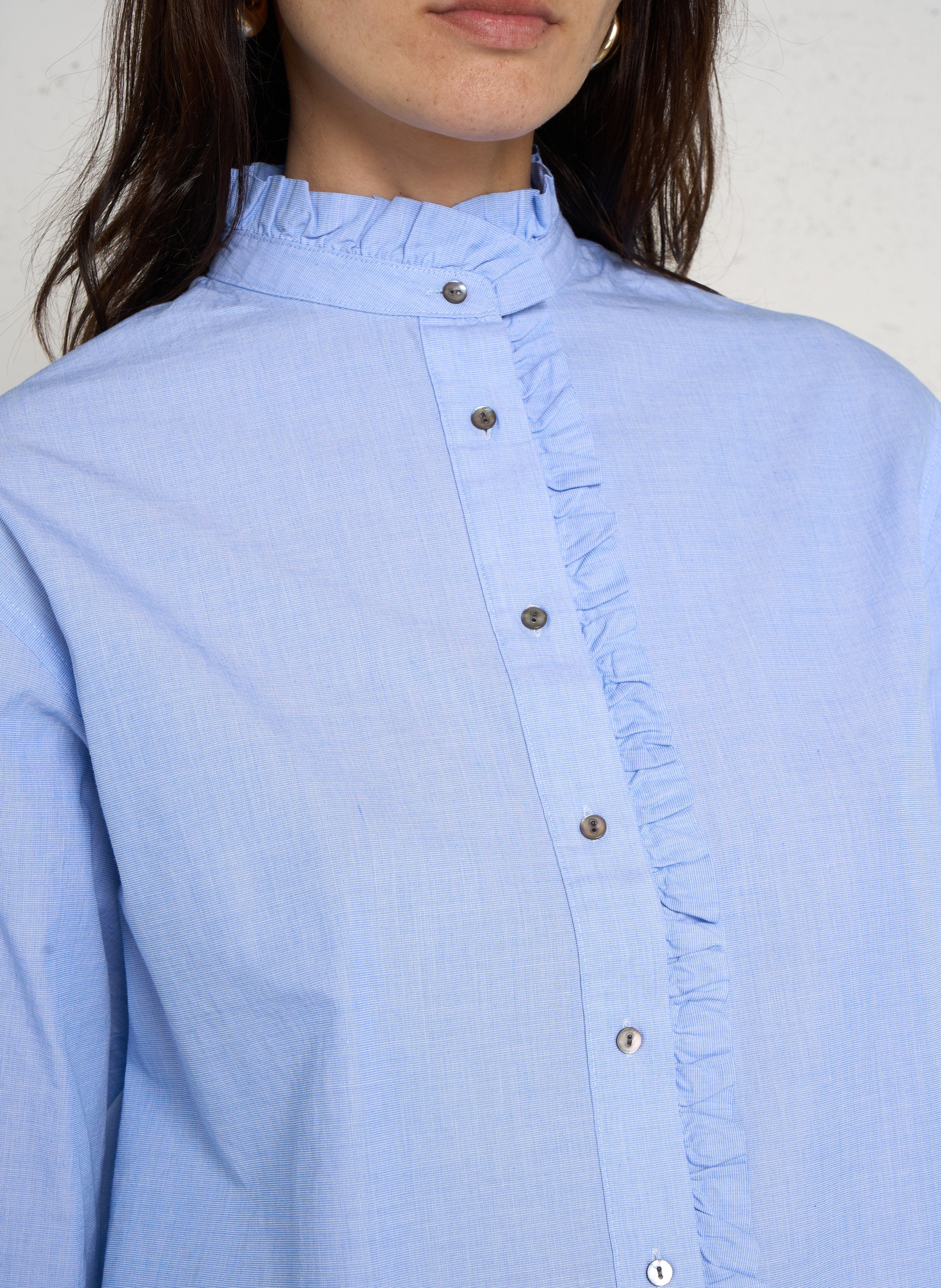 Chemise col à volant en coton BELLA JONES Bleu