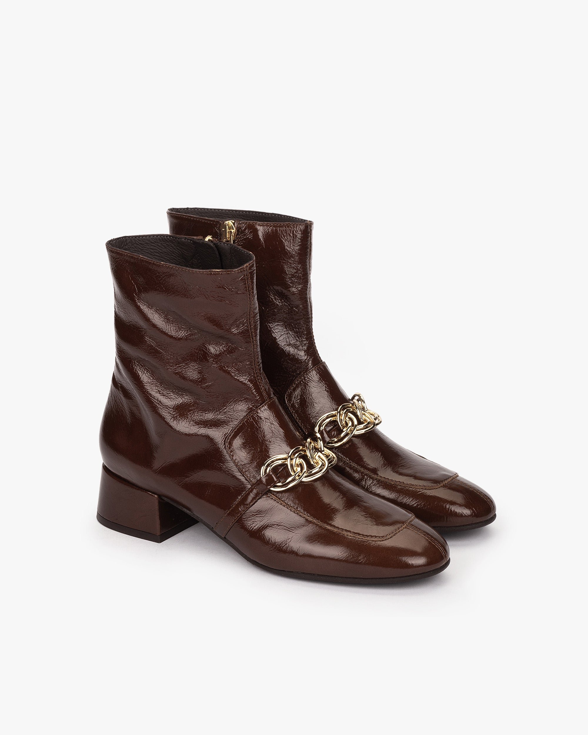 Brown patent leather ankle boots with ornament PEDRO MIRALLES Brown