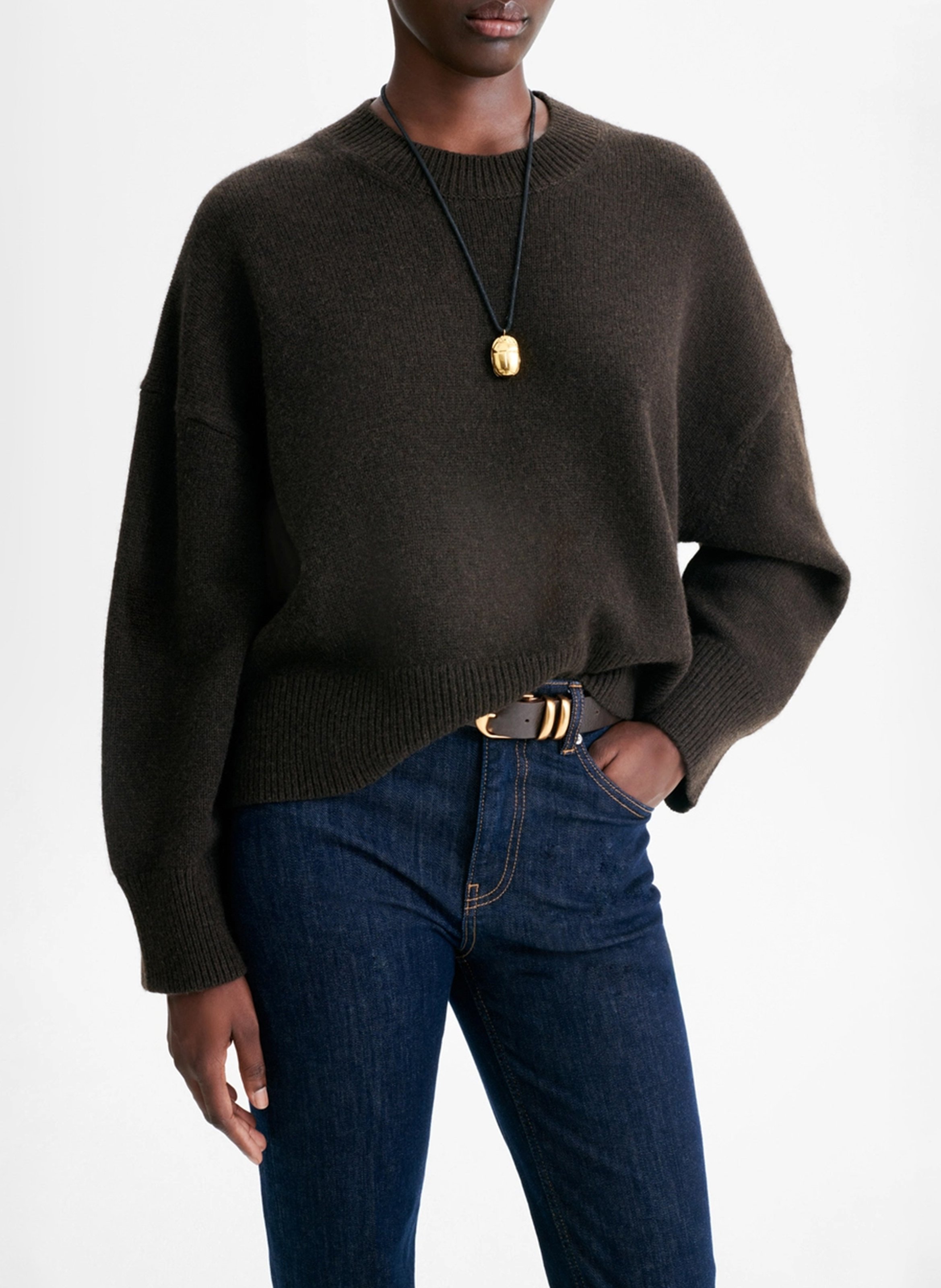 Loose-fit round-neck wool sweater | Brown VANESSA BRUNO Women