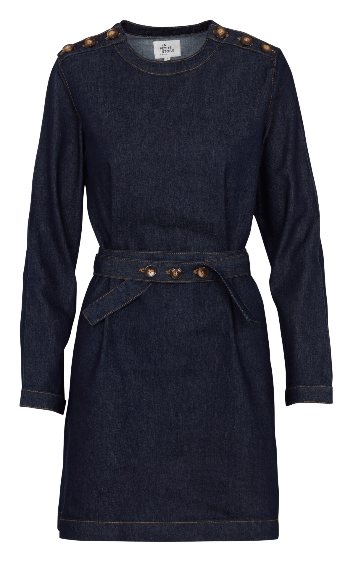 Kurzes Kleid mit Rundhalsausschnitt aus Baumwoll-Mix-Denim LA PETITE ETOILE Blau