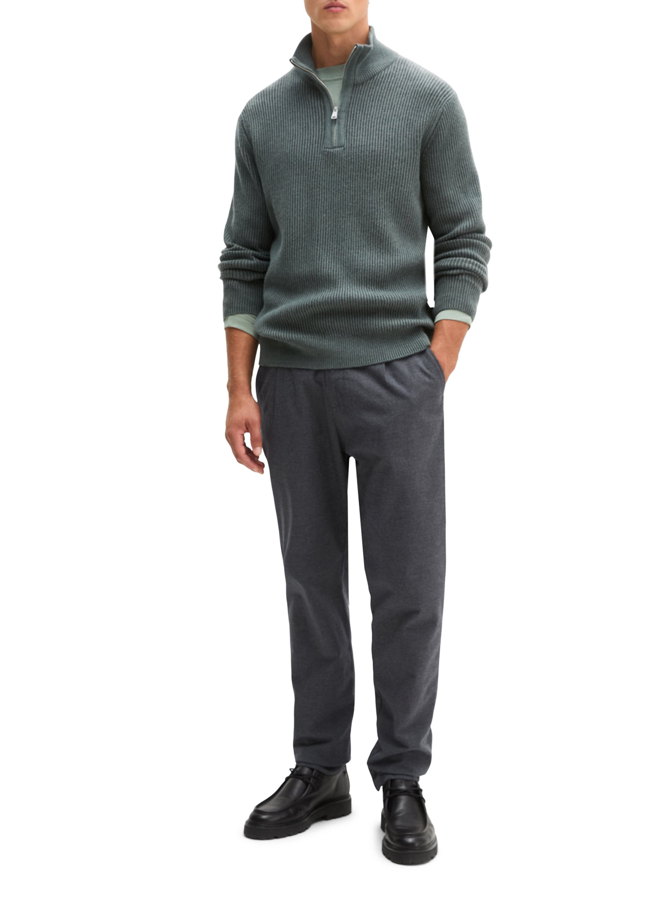 Cotton-blend zip-neck sweater | Grey MARC O'POLO Men