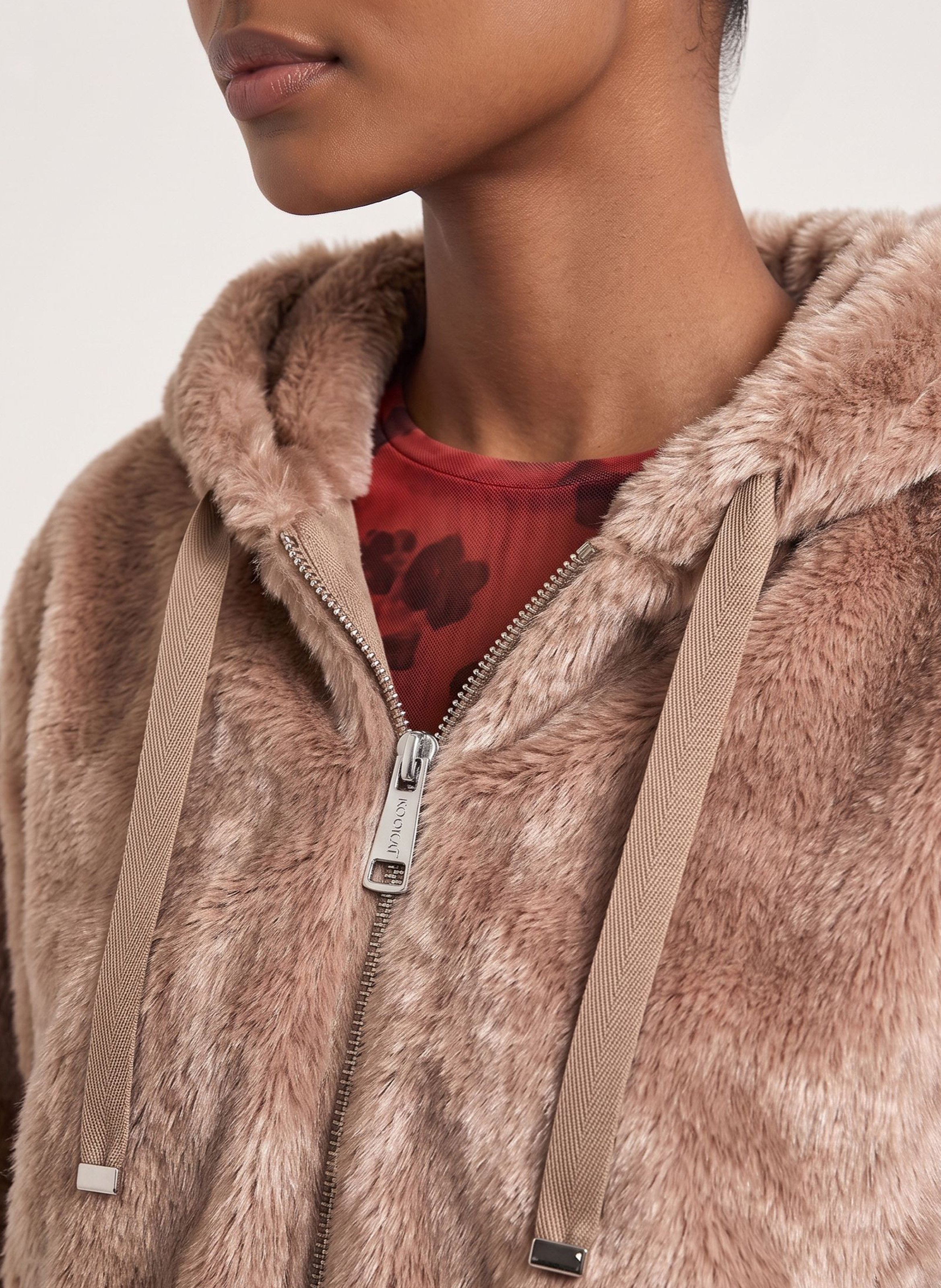 Veste droite à capuche effet fourrure KOOKAI Marron