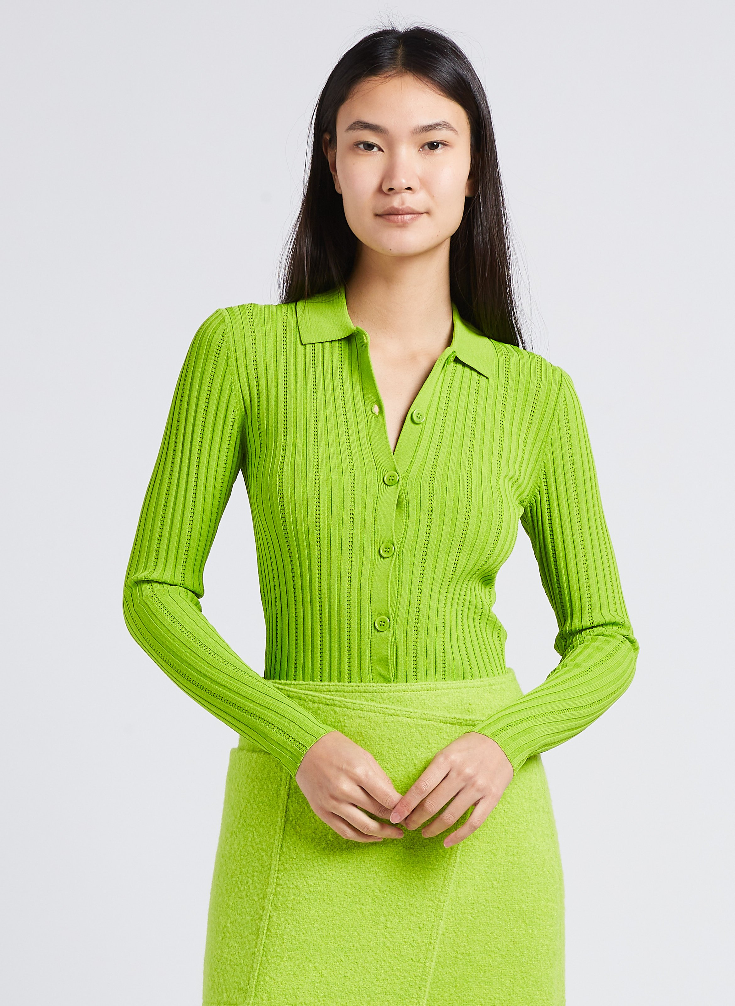 Eng anliegendes Top mit klassischem Kragen SAMSOE SAMSOE Grun