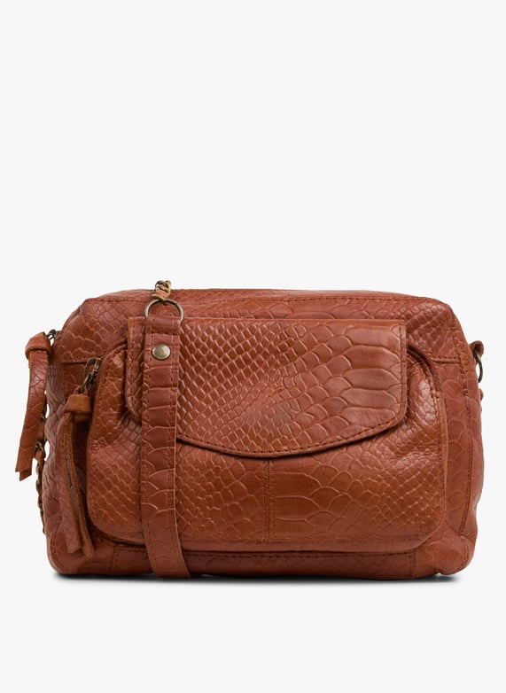 Dori Leather Shoulder Bag Whiskey Brown Pieces Women 17153653 SNAKE EMBOSSMENT BS 681 WHISKEY BROWN Place des Tendances United Kingdom