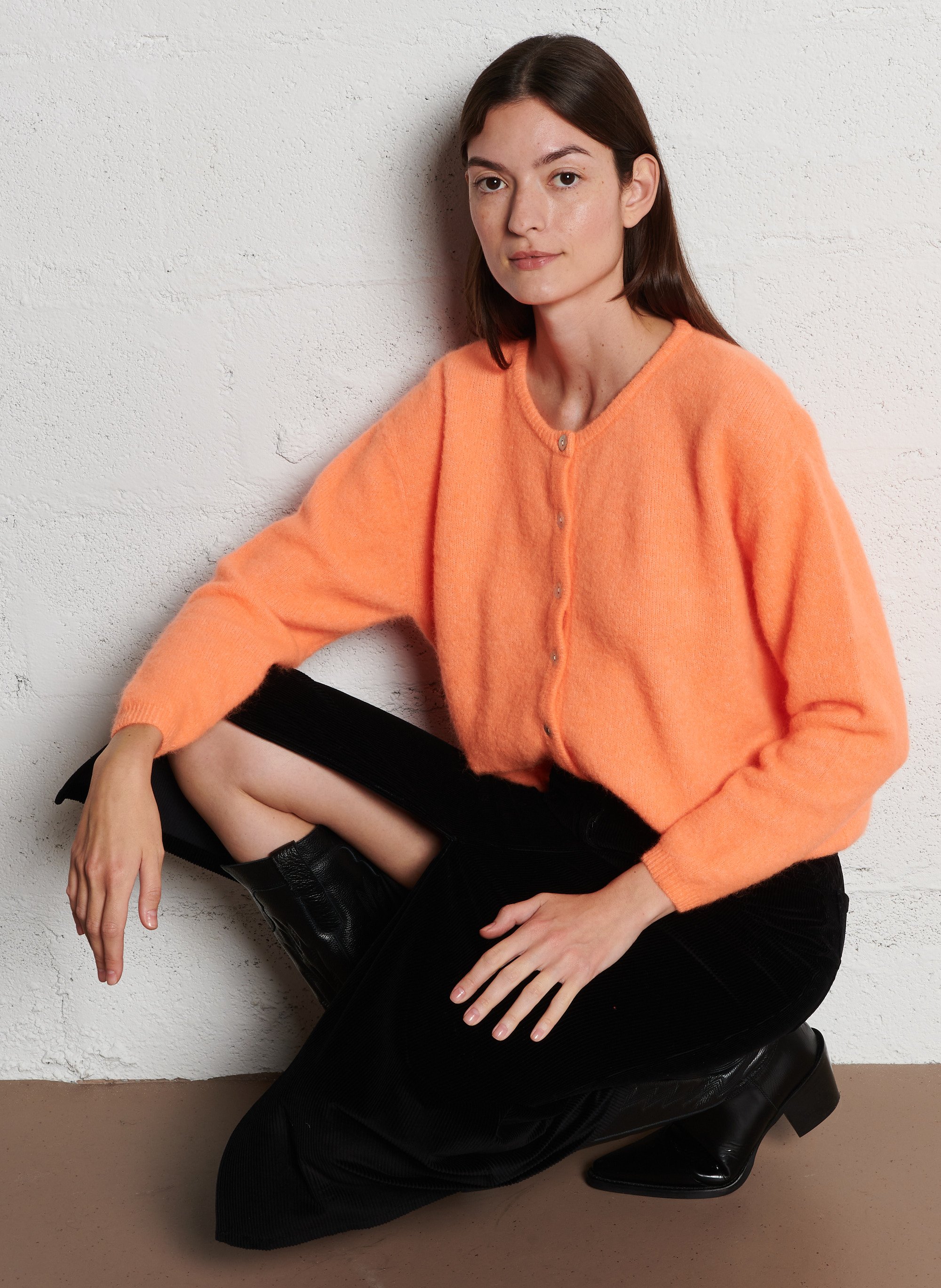 Gilet ample col rond en laine mélangée AMERICAN VINTAGE Orange