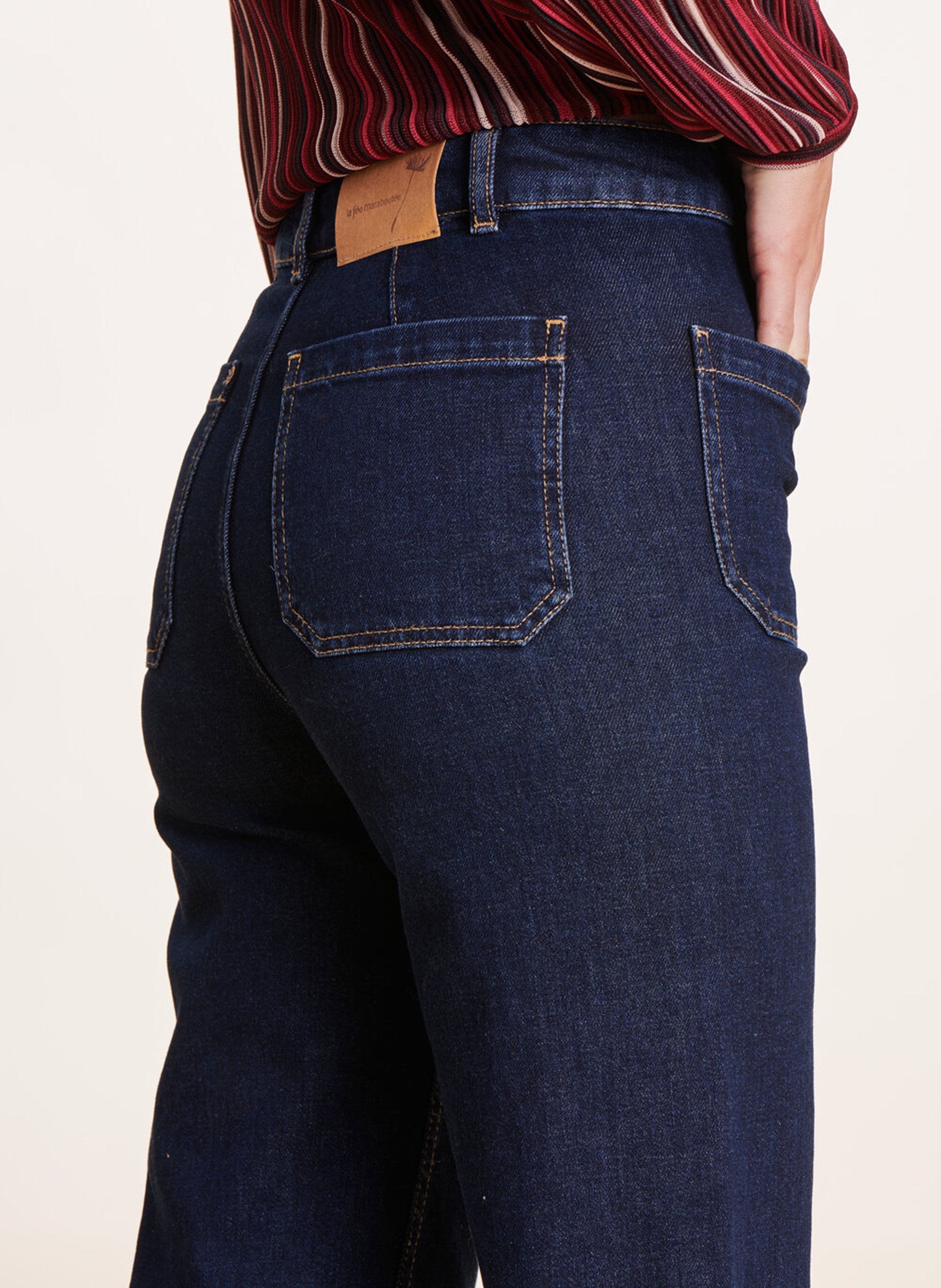 Jean droit taille haute en coton biologique mélangé LA FEE MARABOUTEE Bleu