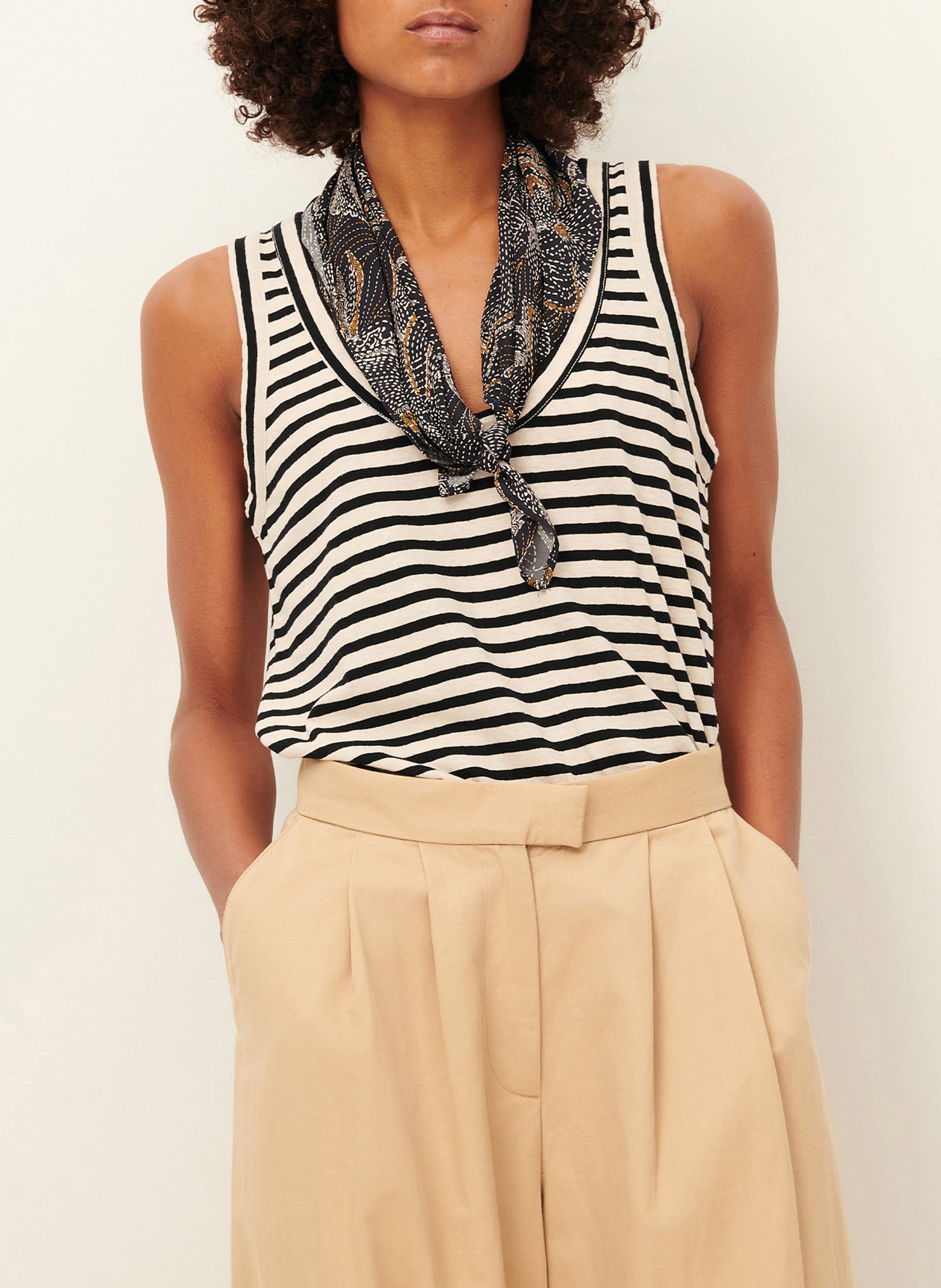 Débardeur à rayures larges en coton bio et lin SESSUN Beige