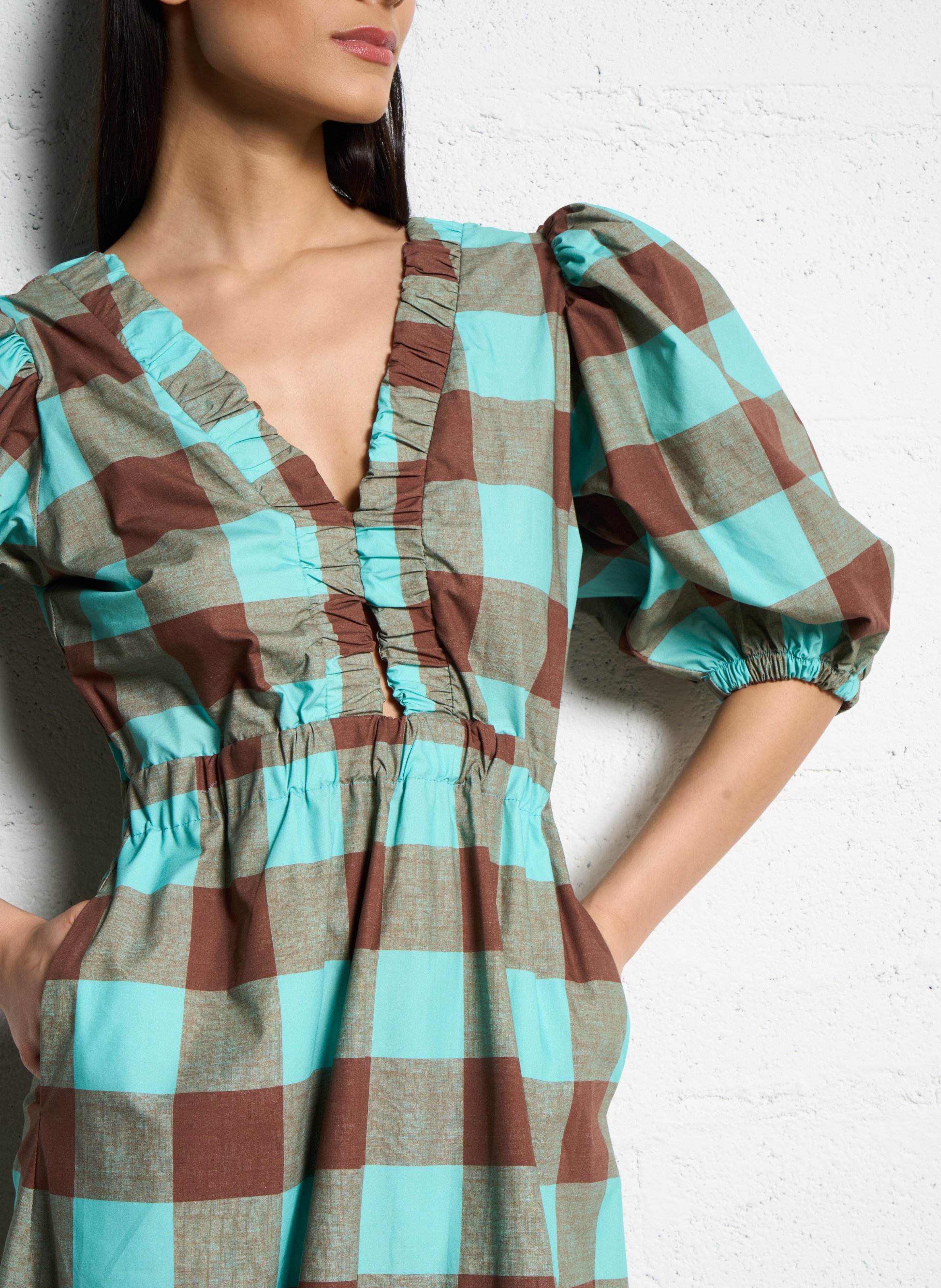 Fitted cotton V-neck maxi dress DR BLOOM Brown