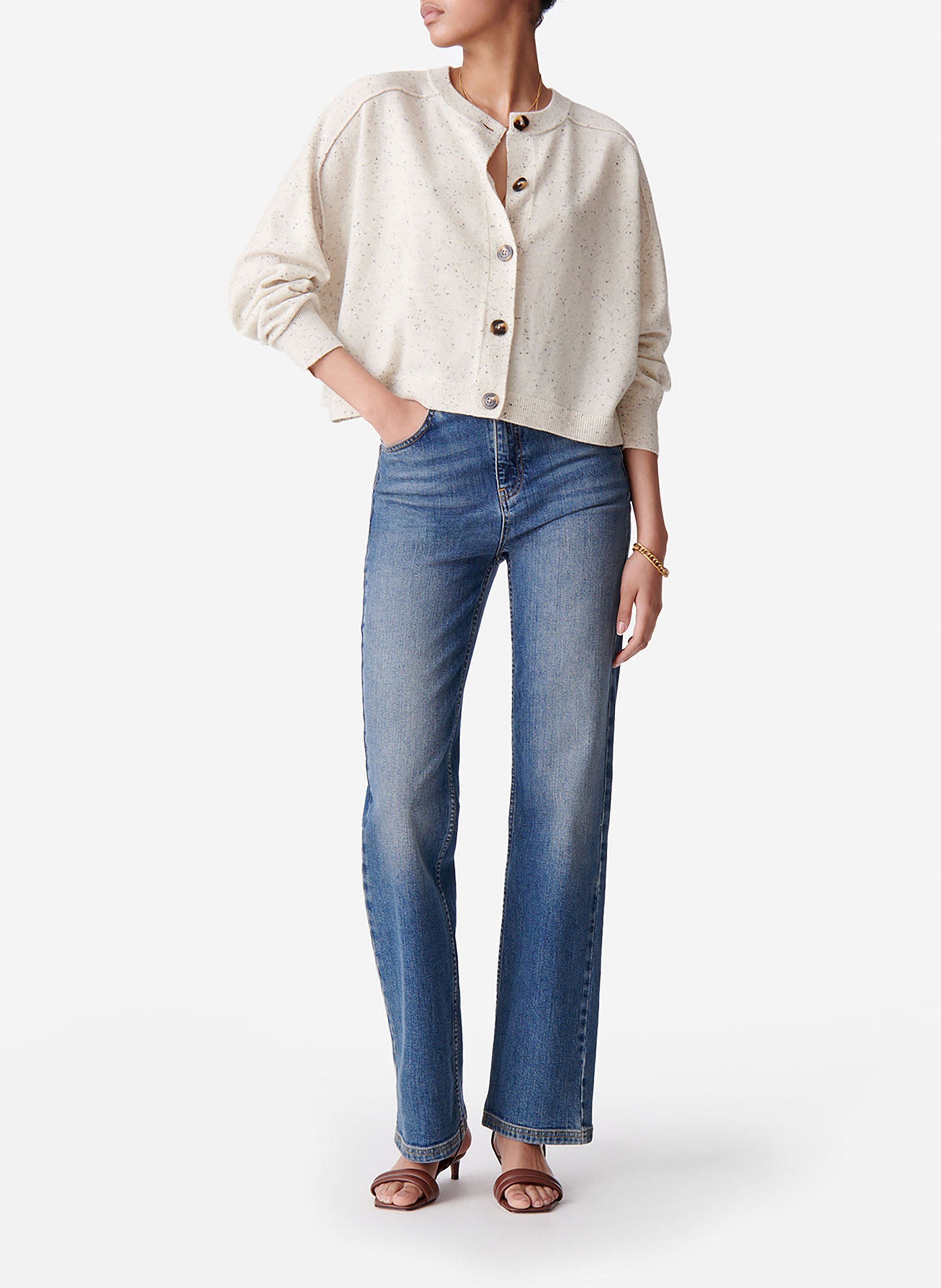 Ruime ronde hals cardigan in wol VANESSA BRUNO Wit