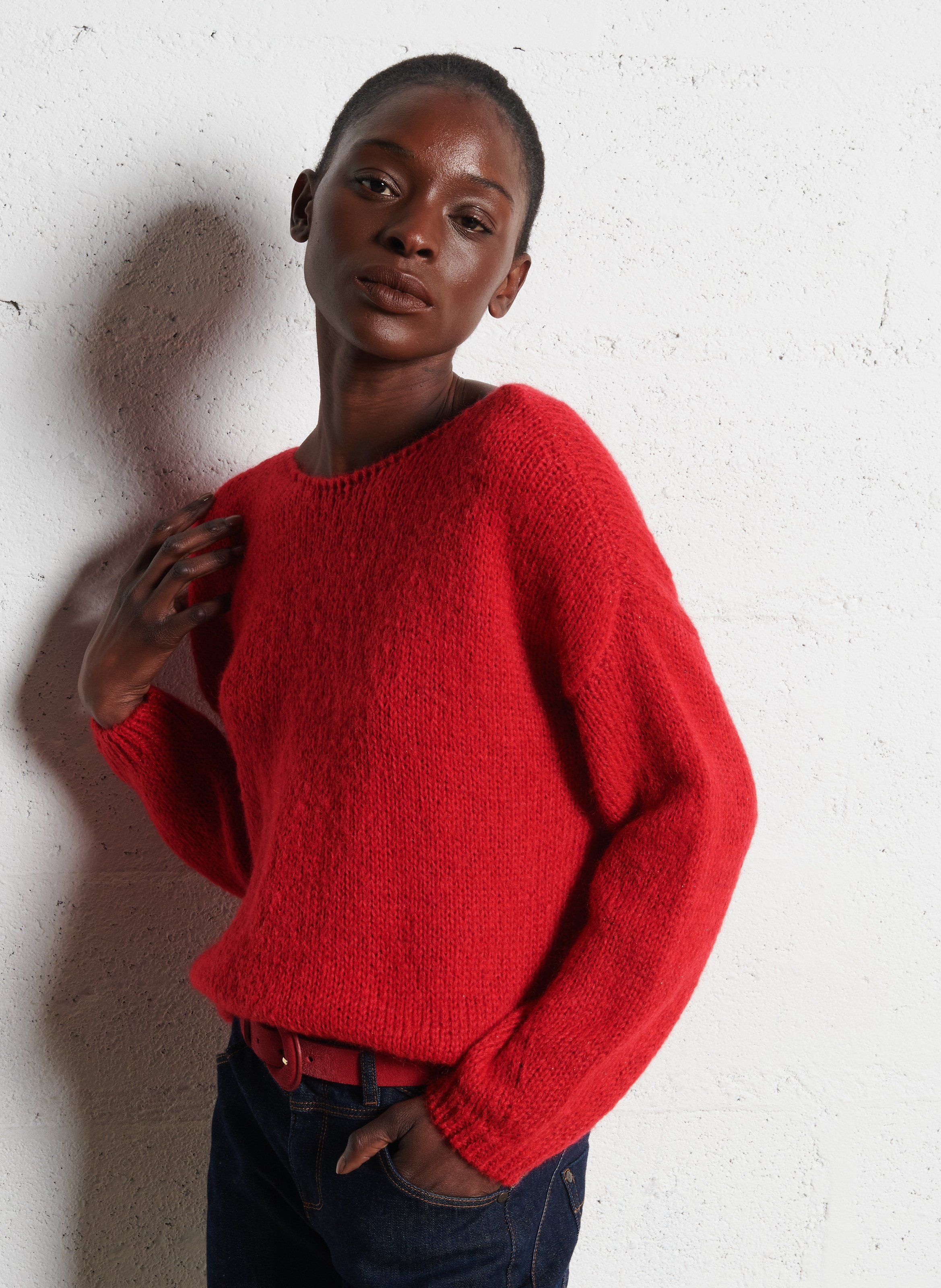 Oversized trui met boothals  ONE STEP Rood