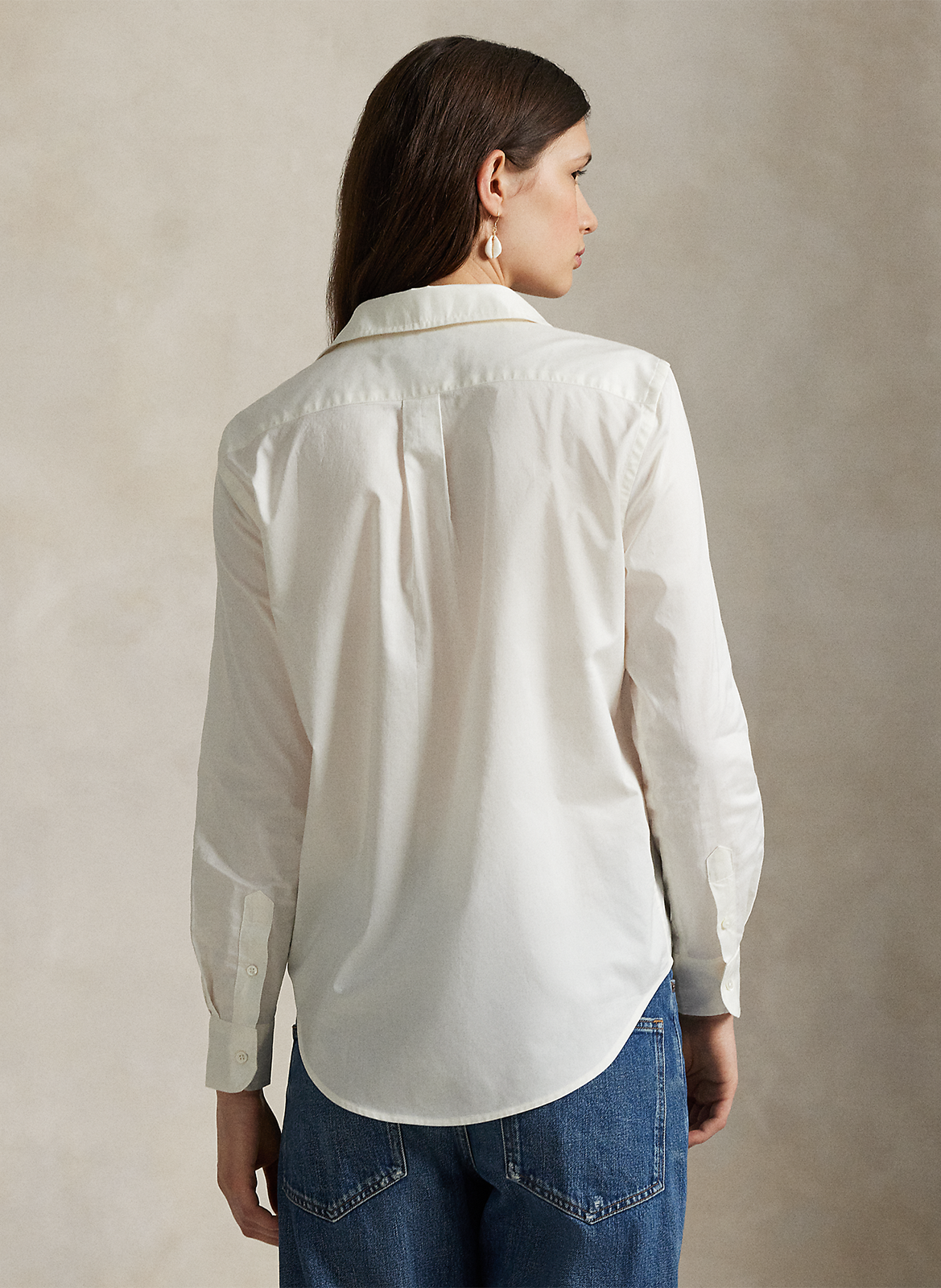 Chemise col classique manches contrastantes en coton POLO RALPH LAUREN Beige