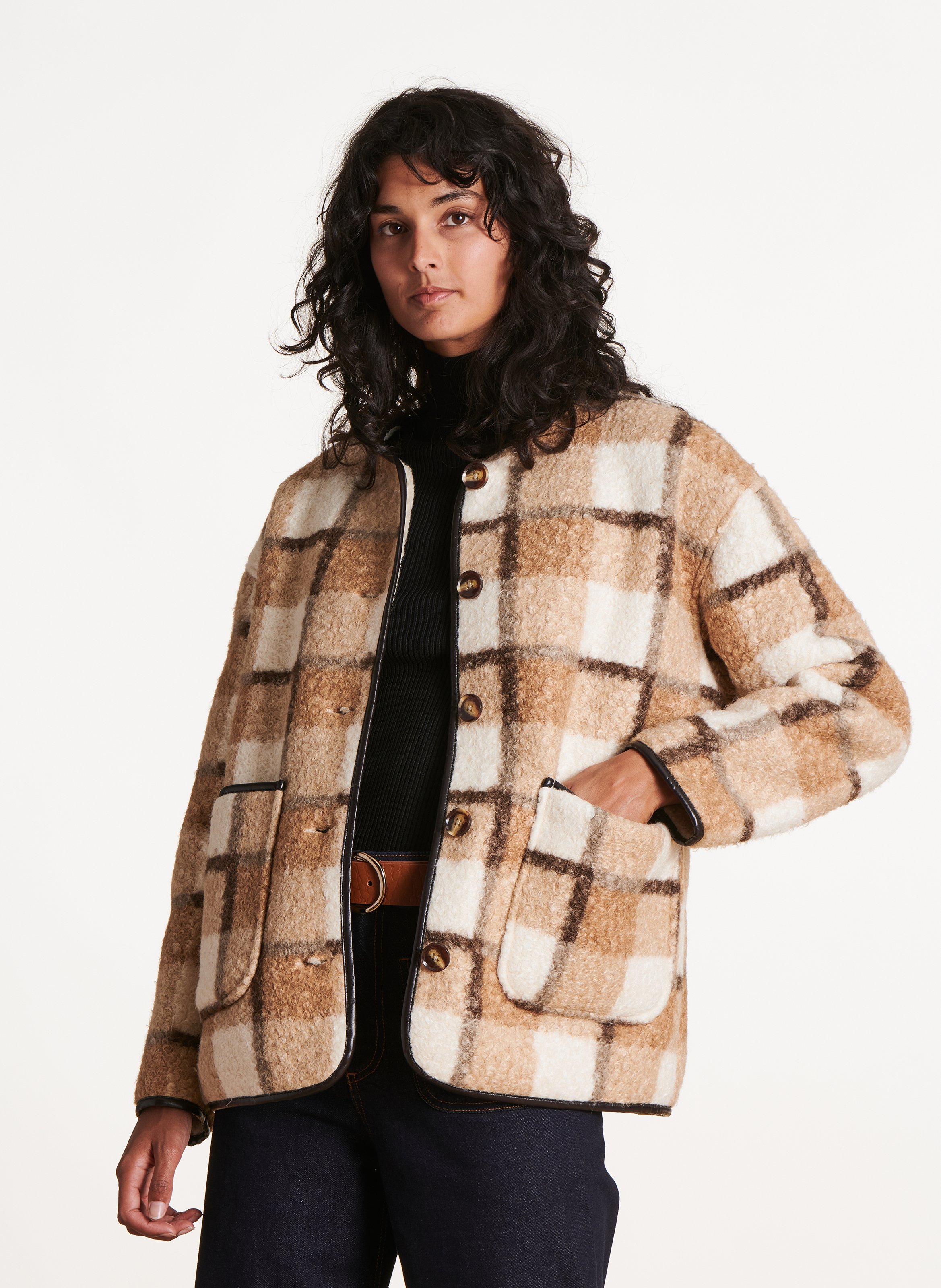 Veste oversize à carreaux LA FEE MARABOUTEE Beige