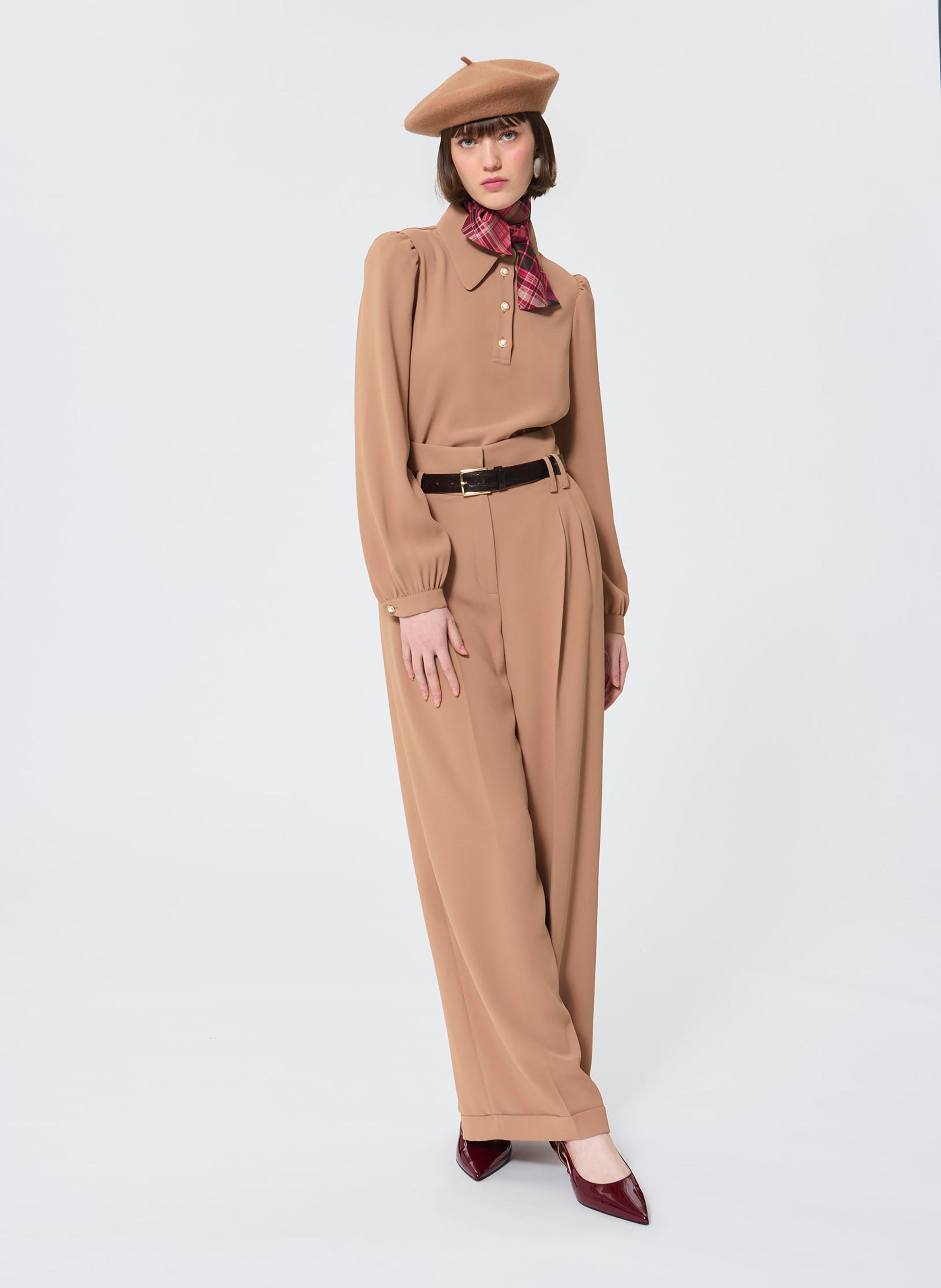 Blouse with leather collar TARA JARMON Brown