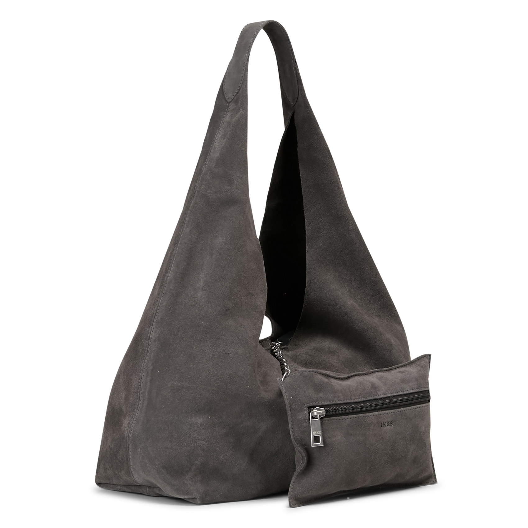 Plain suede leather Hobo bag IKKS Grey