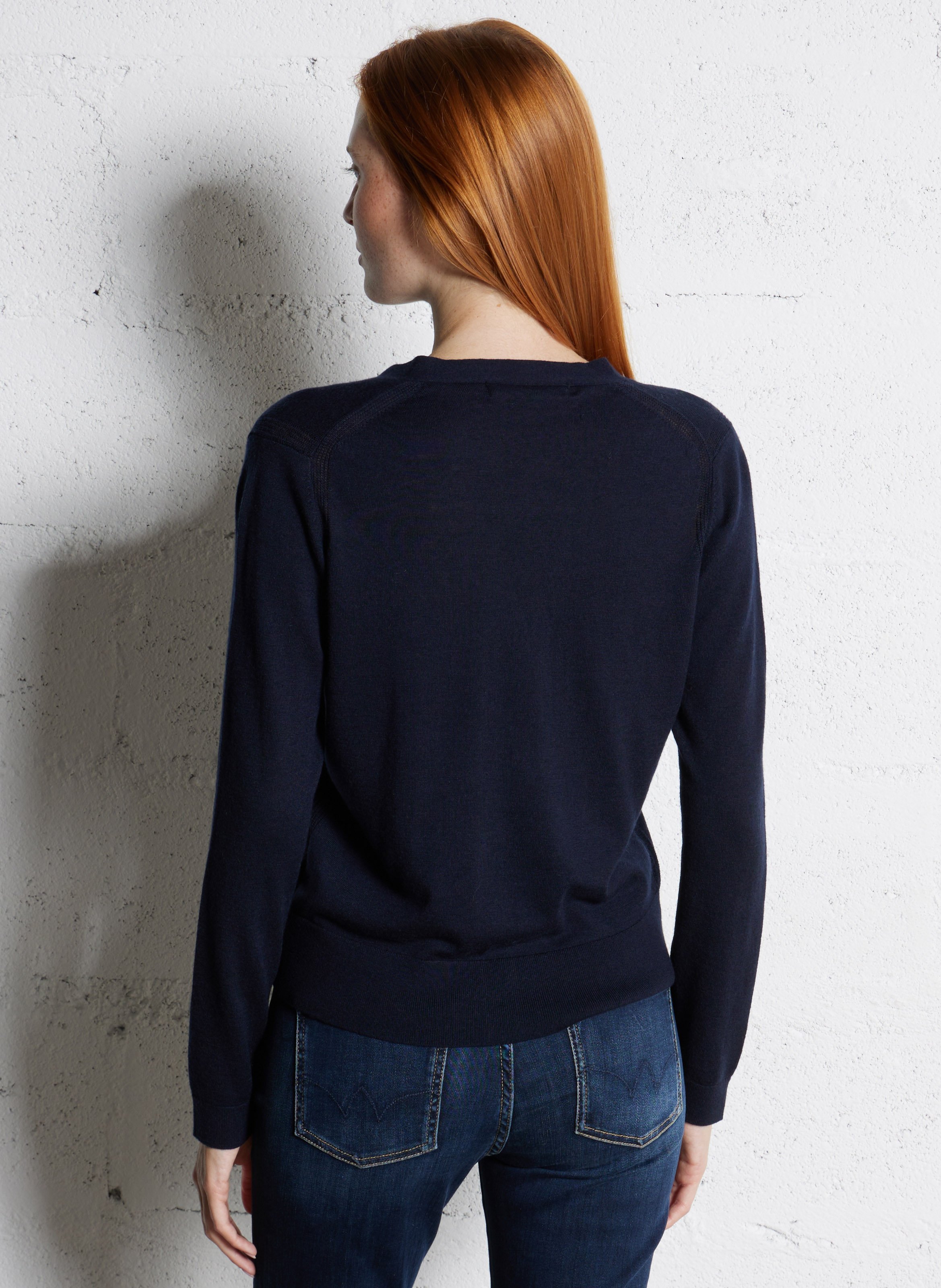 Gilet droit col V en laine mérinos mélangée NICE THINGS Bleu