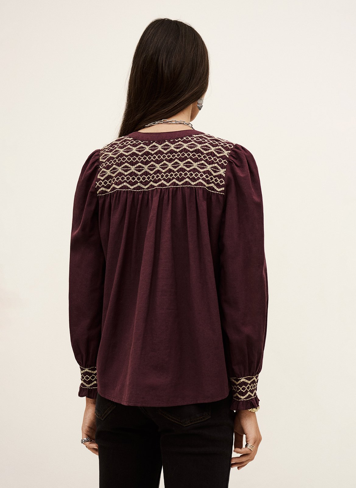 Blouse met V-hals | katoenblend BA&SH Paars