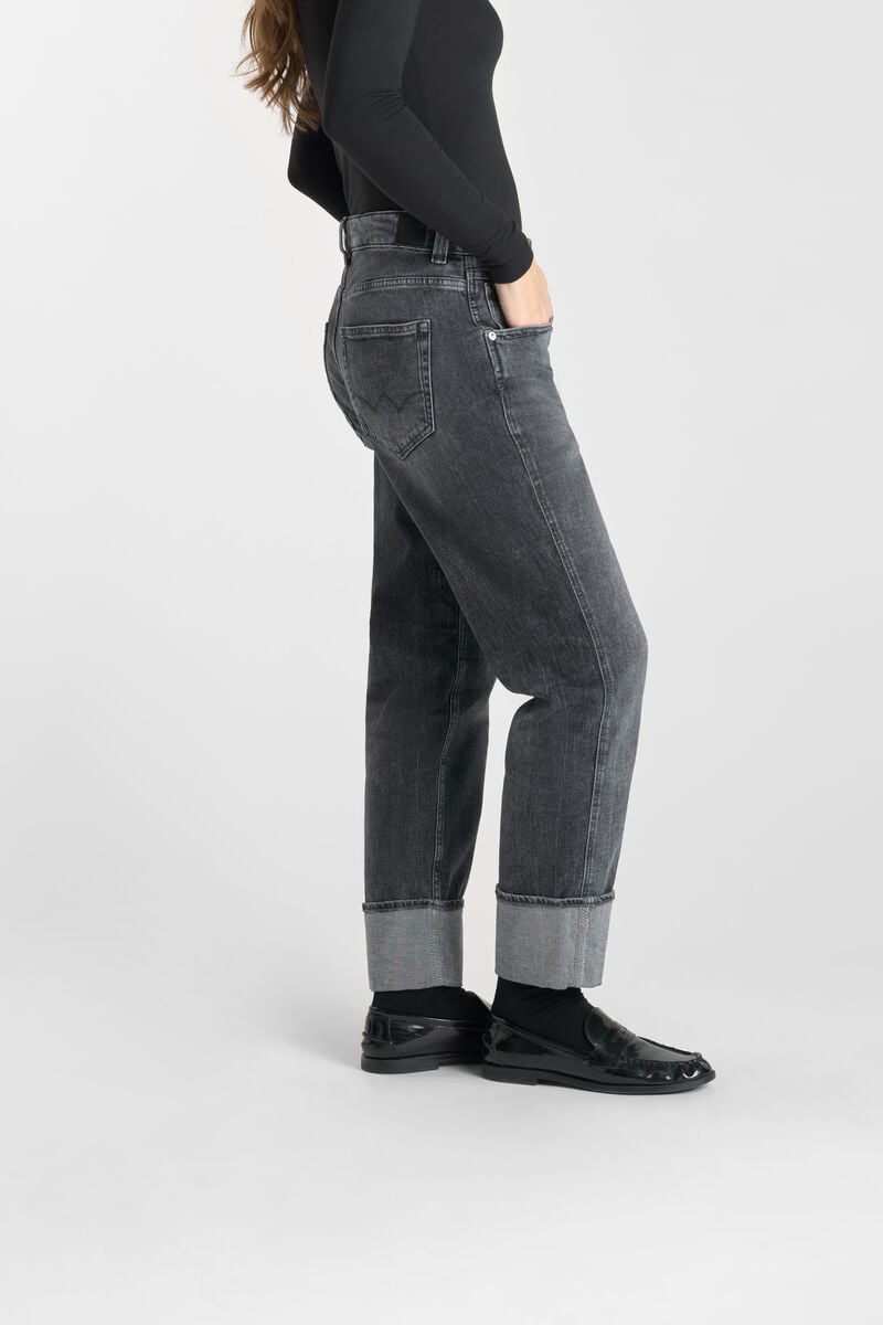 Loose, oversized girlfriend high-waisted jeans, length 34 LE TEMPS DES CERISES Grey