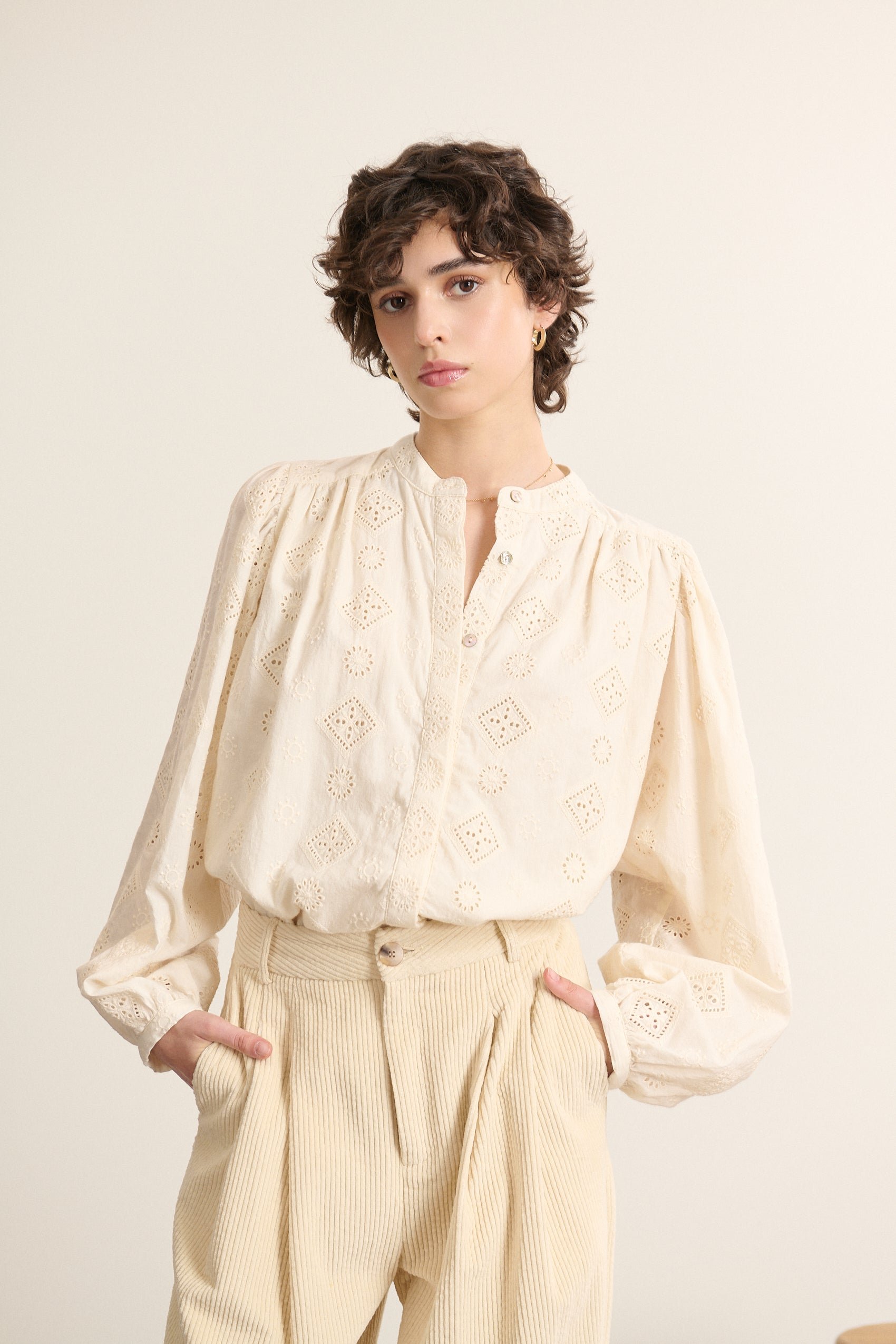 Long-sleeved blouse in broderie anglaise GARANCE PARIS White