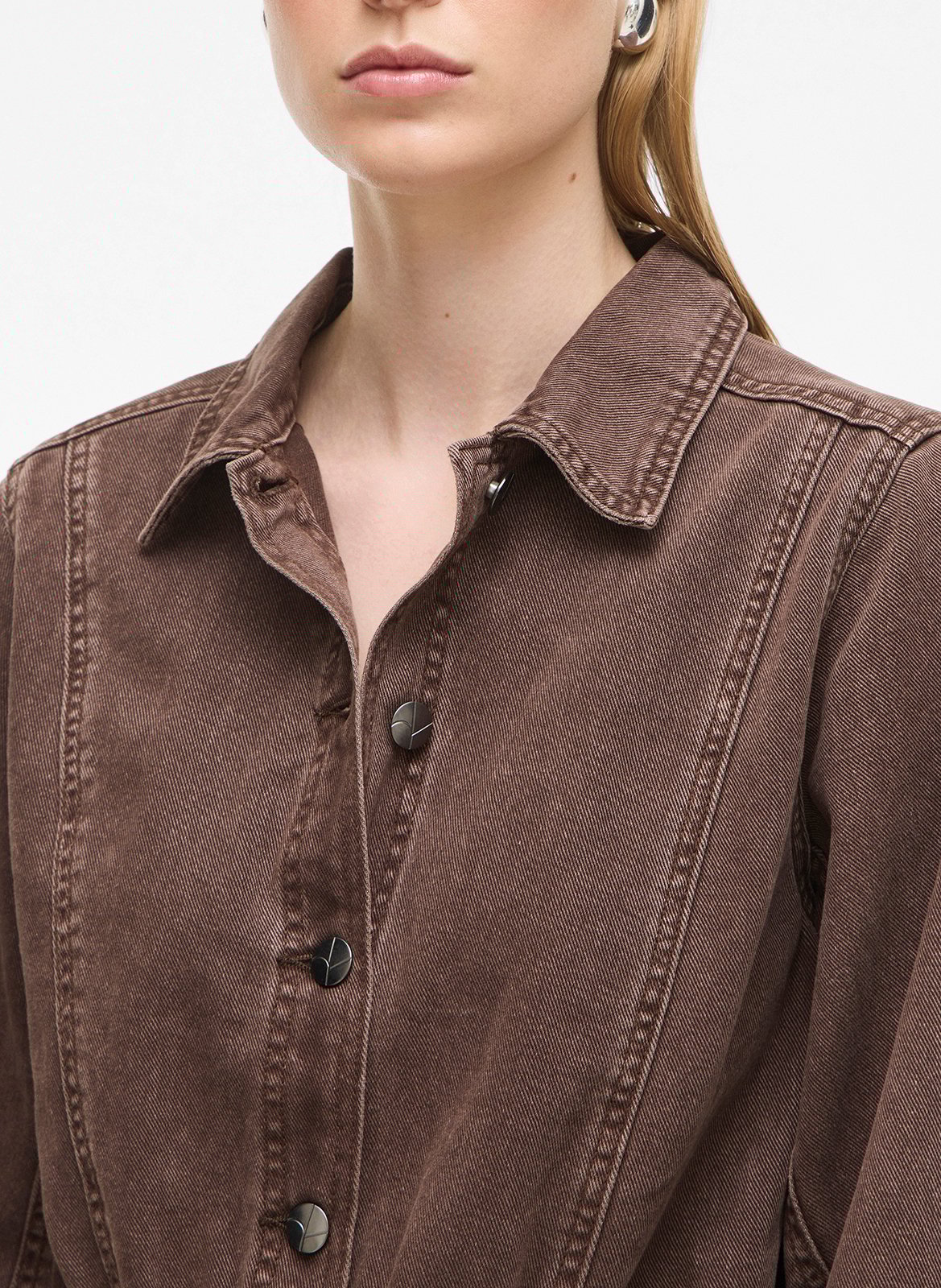 Robe courte col classique en coton et coton recyclé ROUGE EDIT Marron