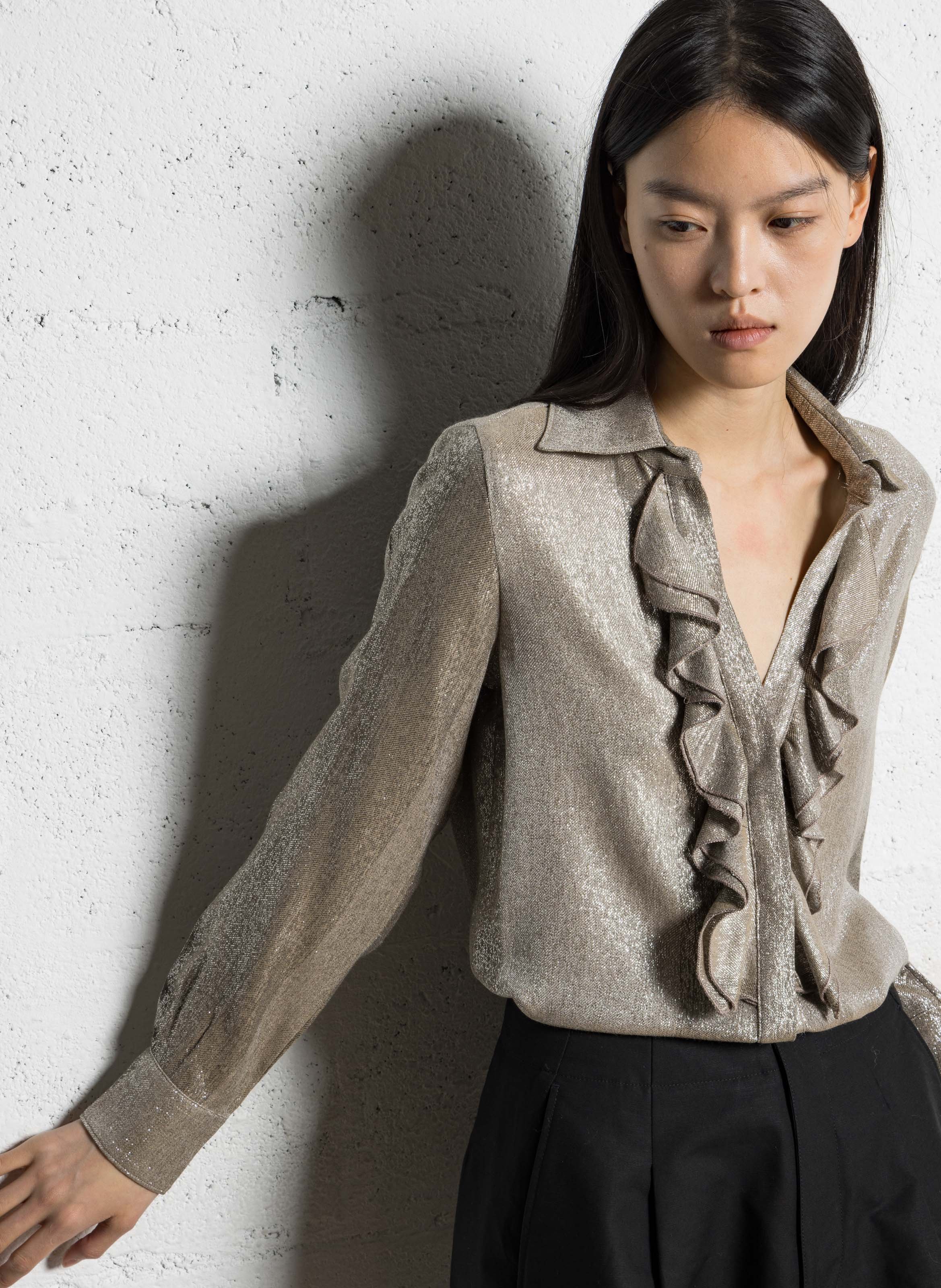 Chemise droite col V pailleté DIEGA Marron