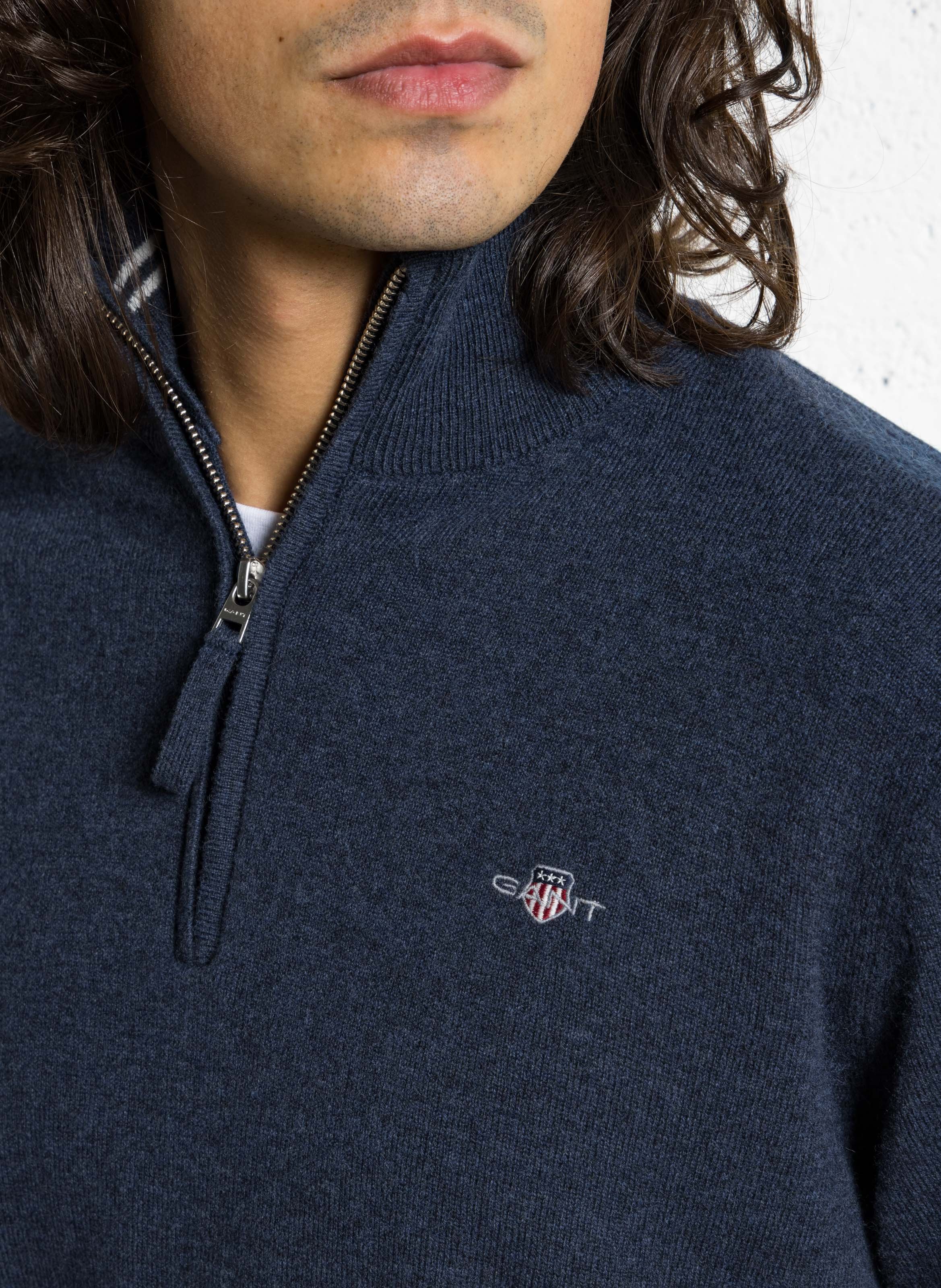 High-neck wool sweater with zip GANT Blue
