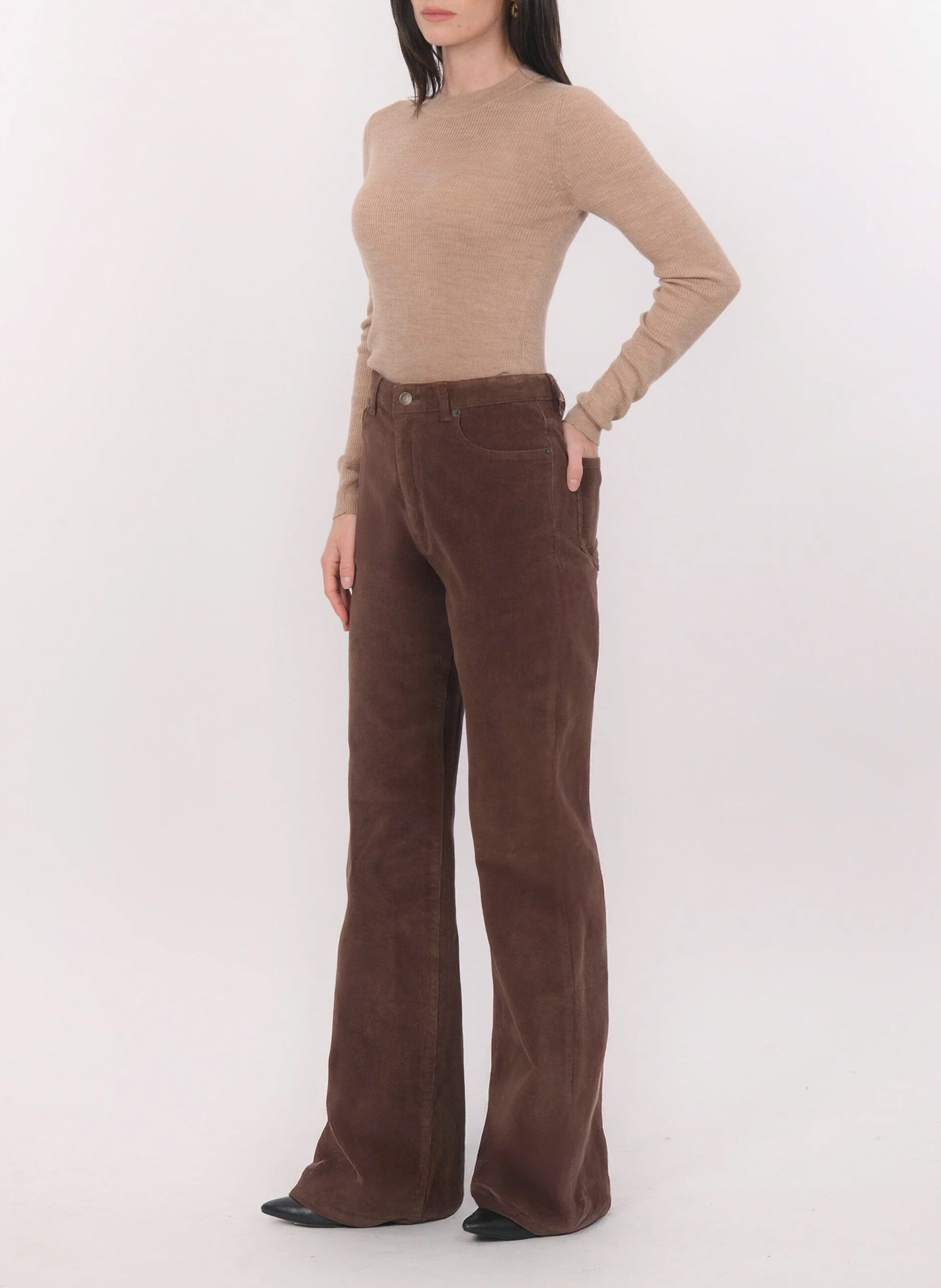 High-rise flared cotton-blend pants KOOKAI Brown