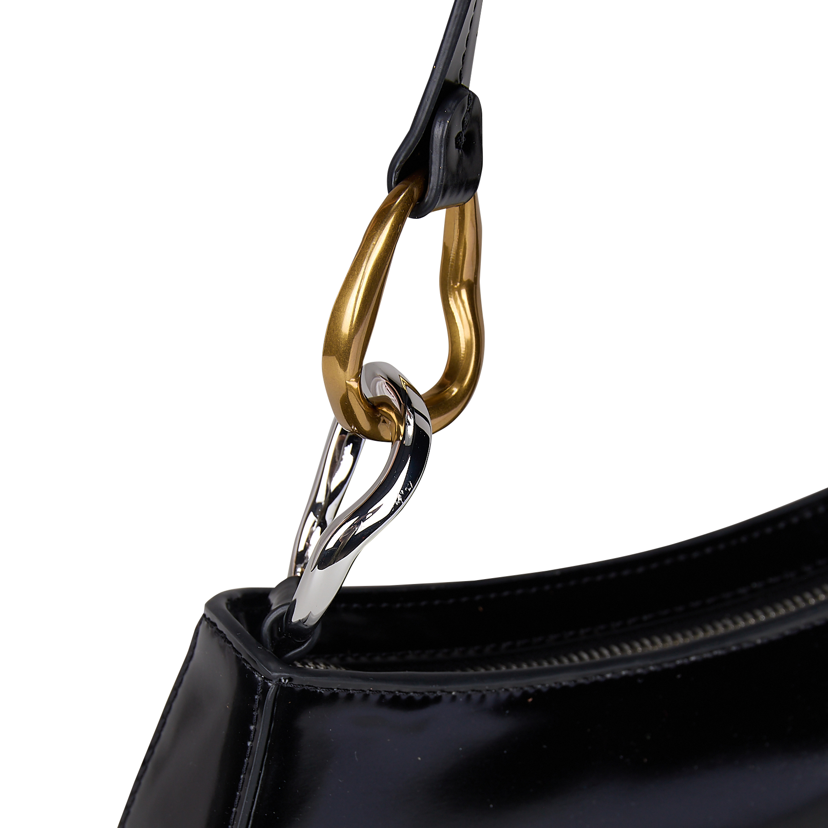 Sac baguette zippé en cuir STAUD Noir