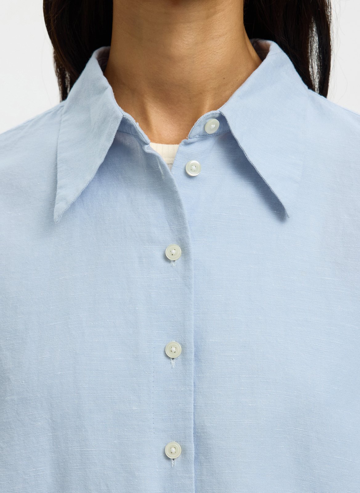 Oversized classic collar shirt in blended linen SELECTED Blue