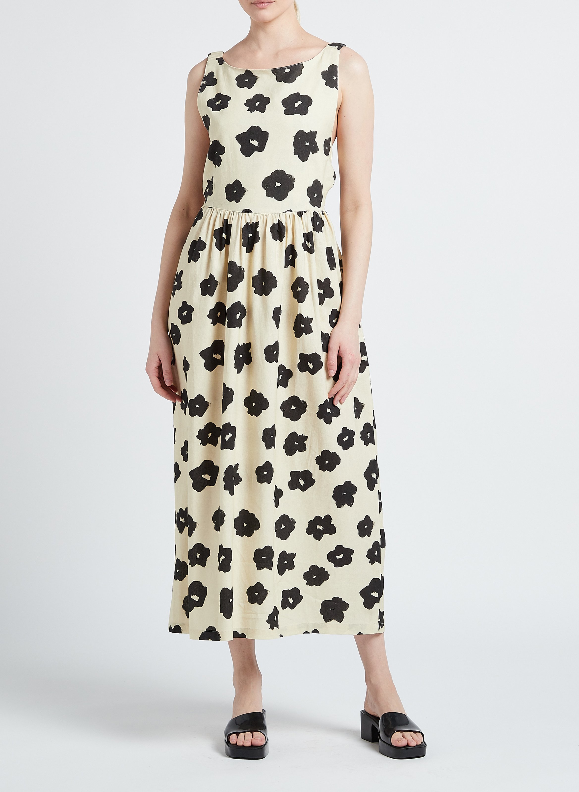 Lange, uitlopende jurk | linnenblend RITA ROW Veelkleurig