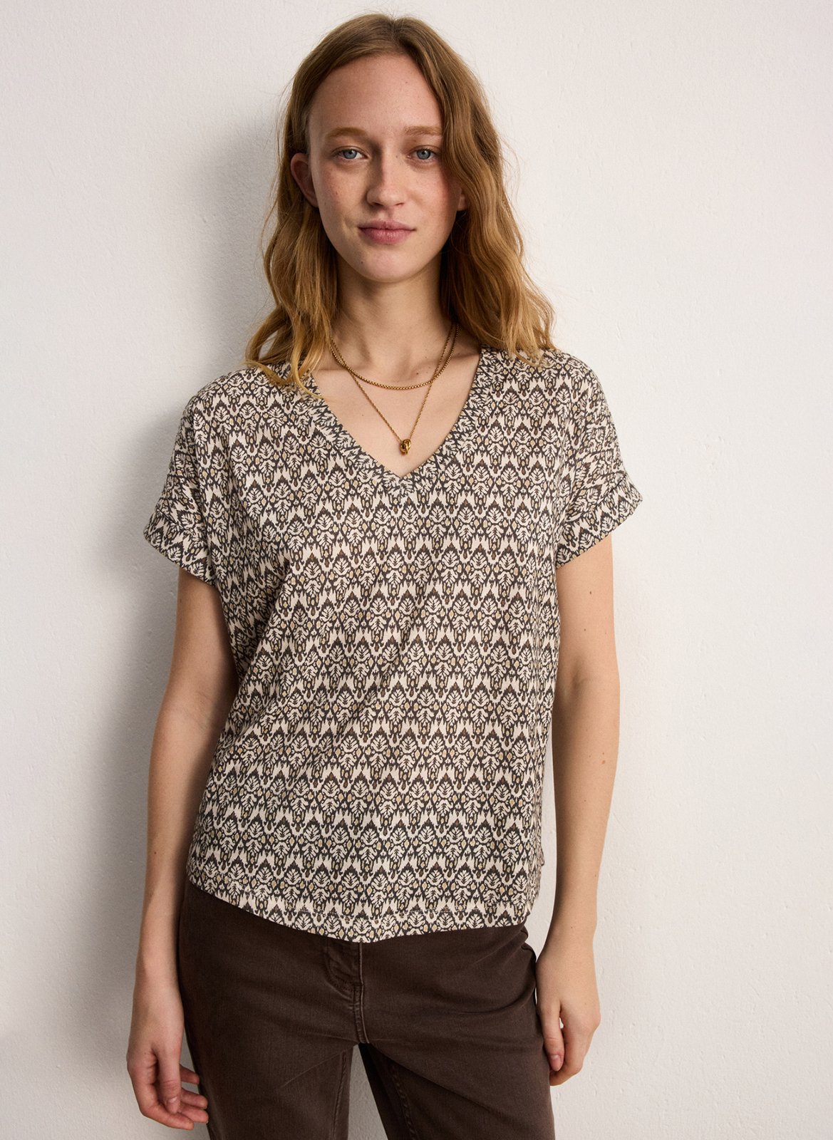 Baumwoll-T-Shirt mit U-Boot-Ausschnitt PABLO Beige