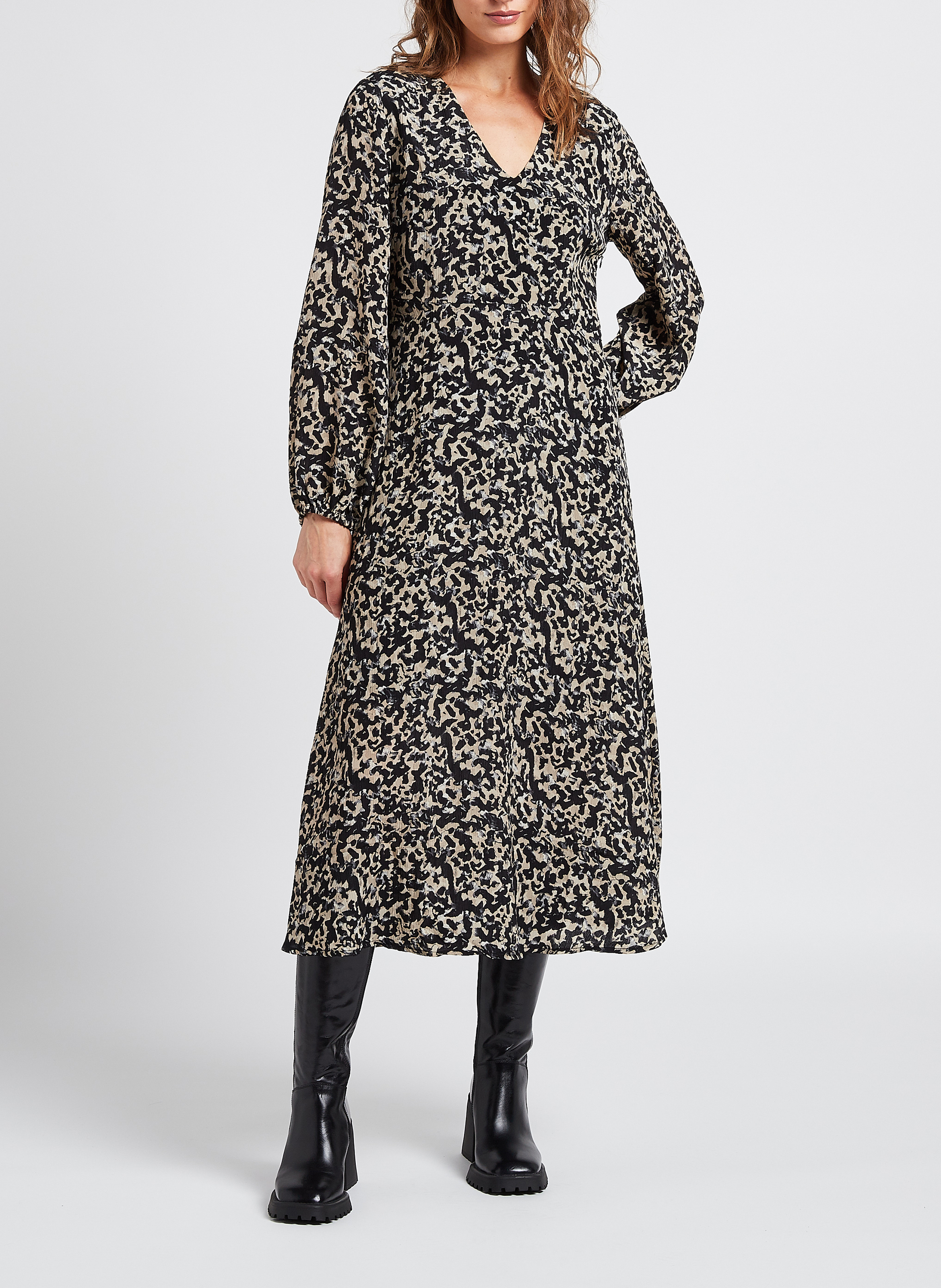 Robe midi col V imprimée  MOSS COPENHAGEN Multicolore