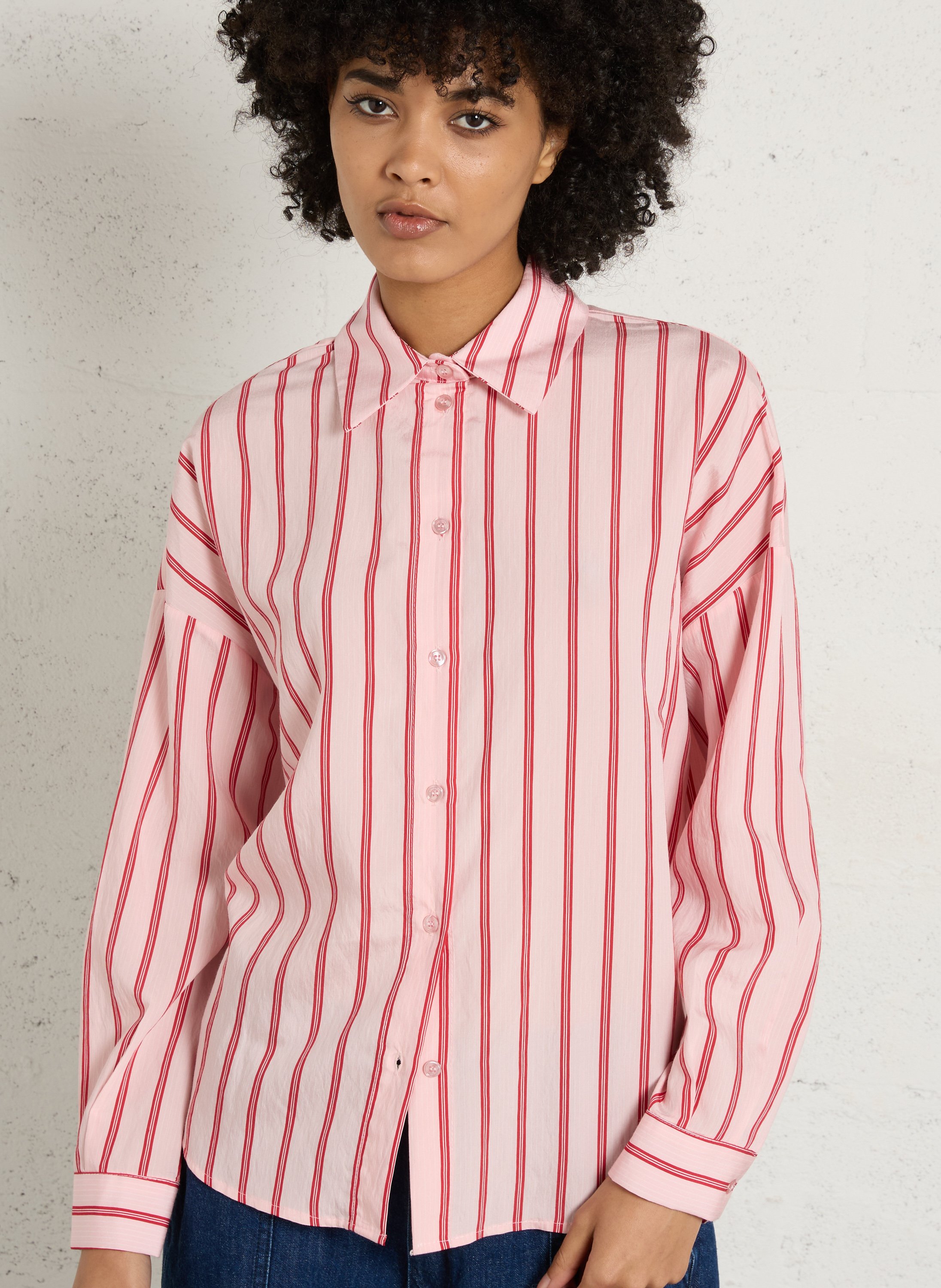Striped loose-fit shirt with classic collar IMPERIAL Pink