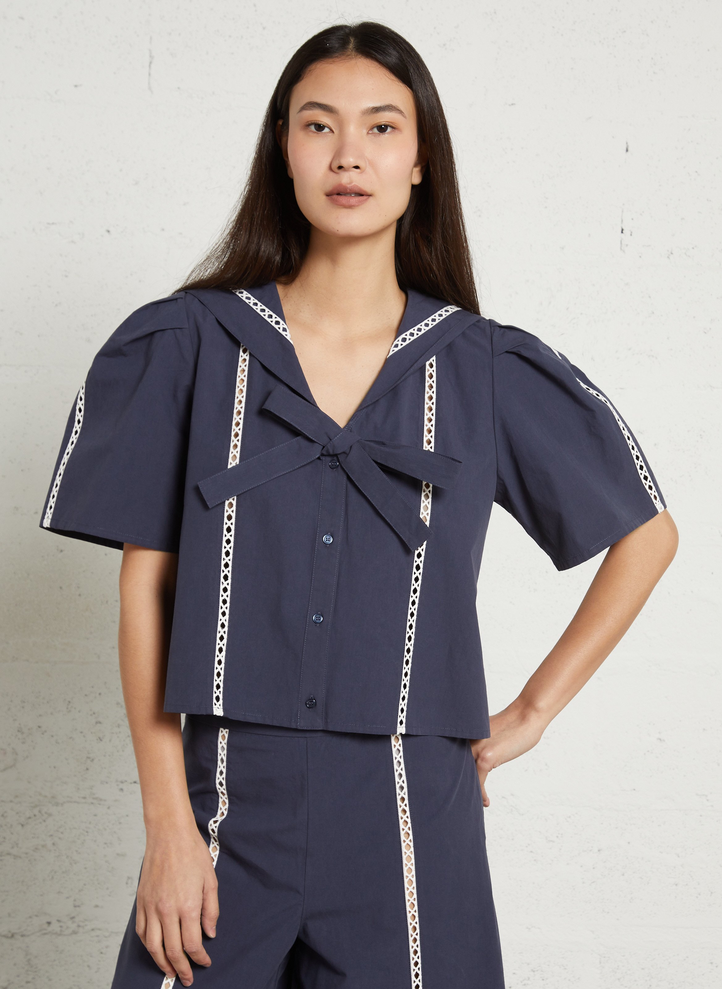 Kurzarm-Baumwollbluse THE TINY BIG SISTER Blau