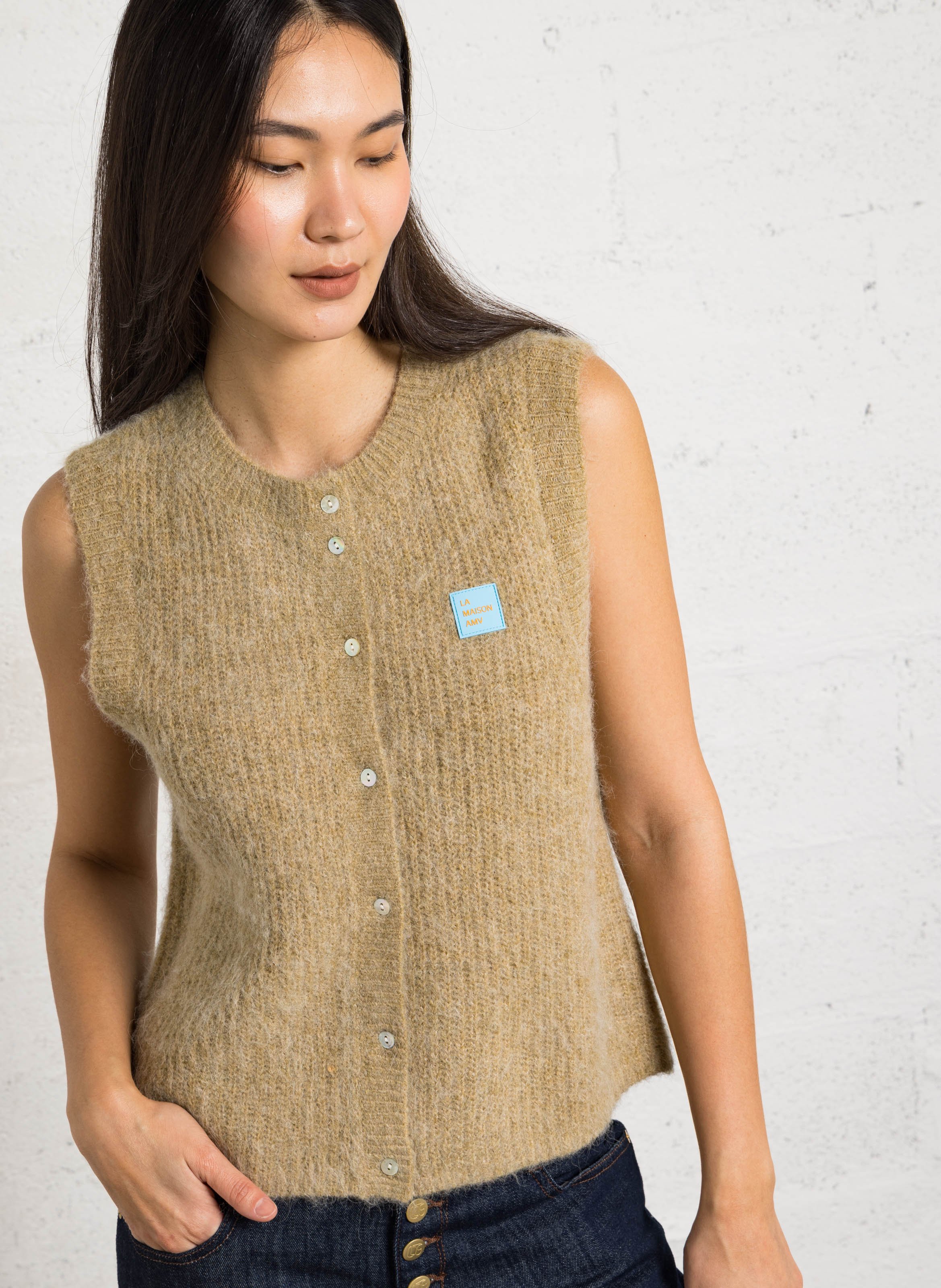 Gilet sans manches en maille duveteuse AMERICAN VINTAGE Beige