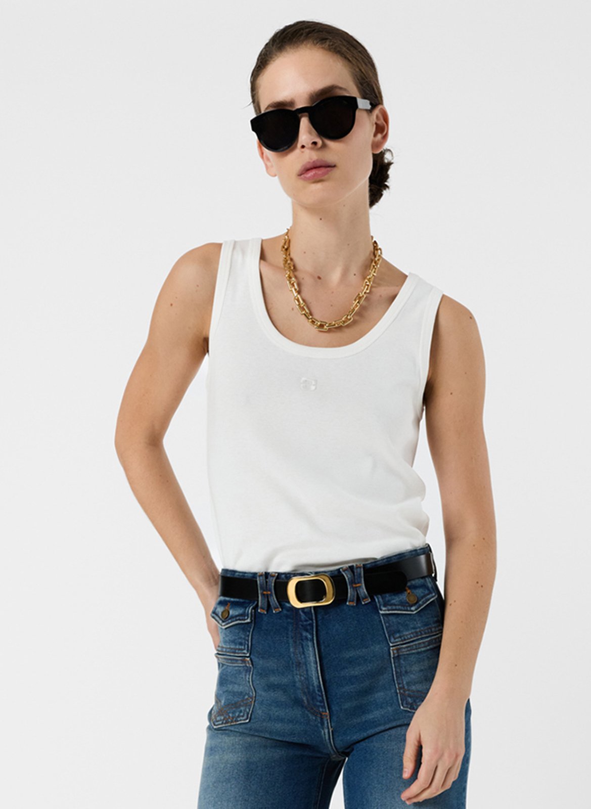 Straight cotton round-neck tank top GERARD DAREL White