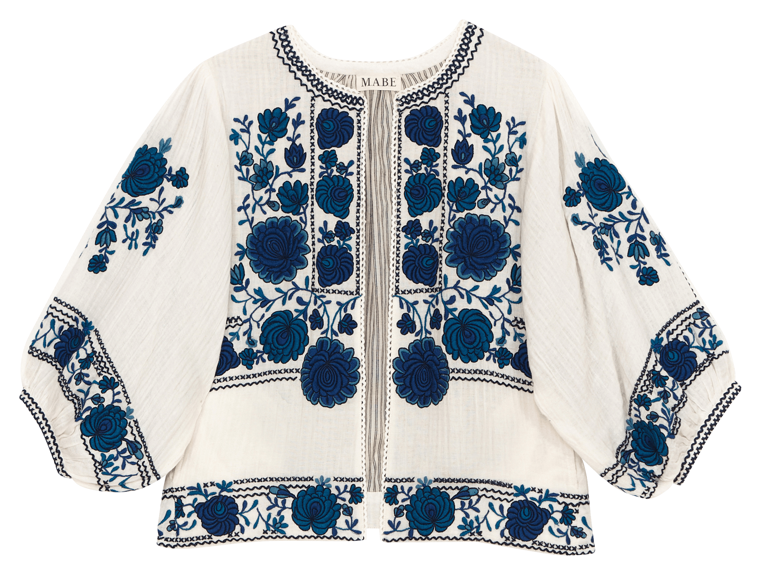 Veste oversize col rond en coton brodé M.A.B.E Blanc